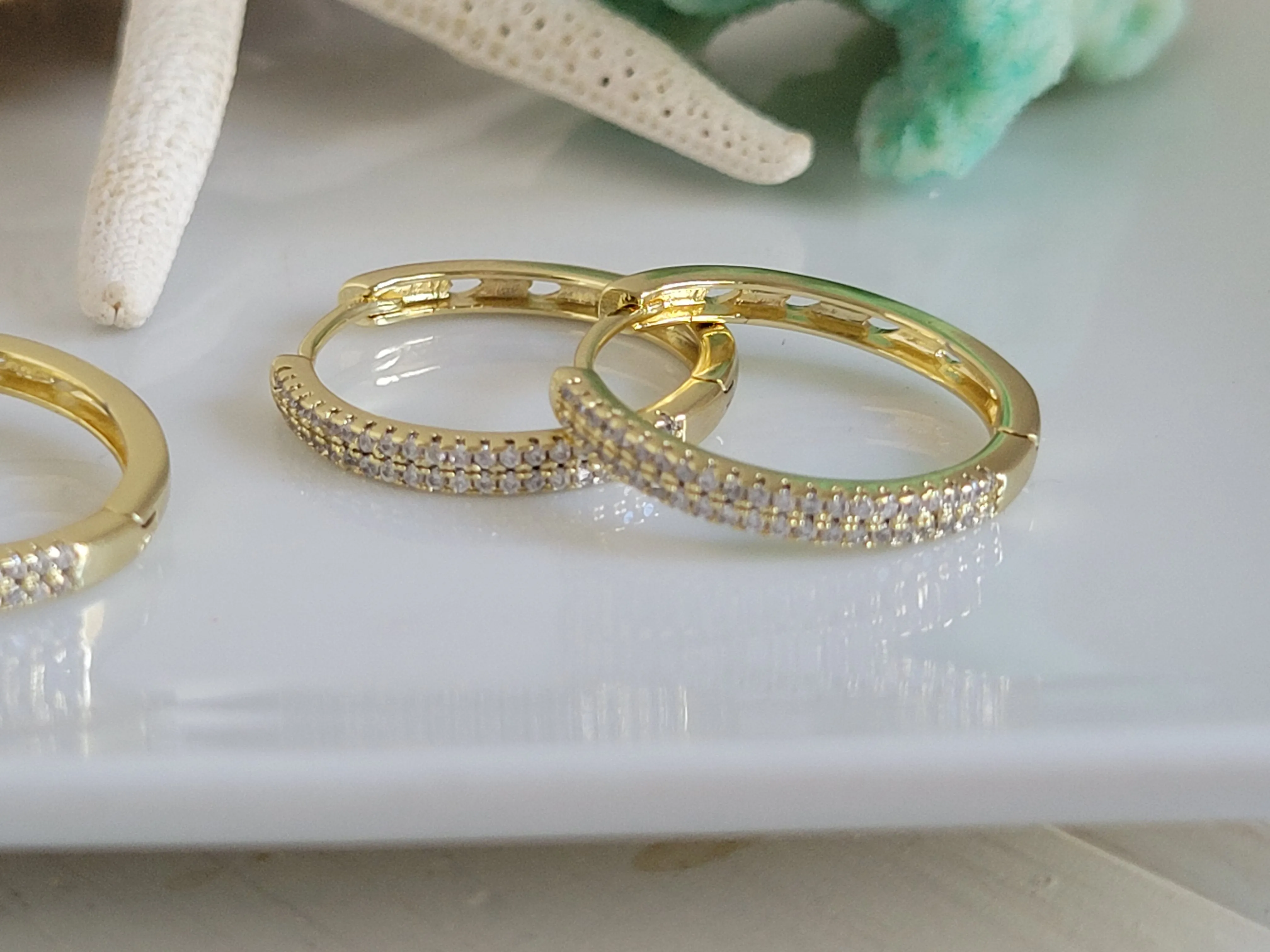Cubic Zirconia Pave Gold Hoop Earrings