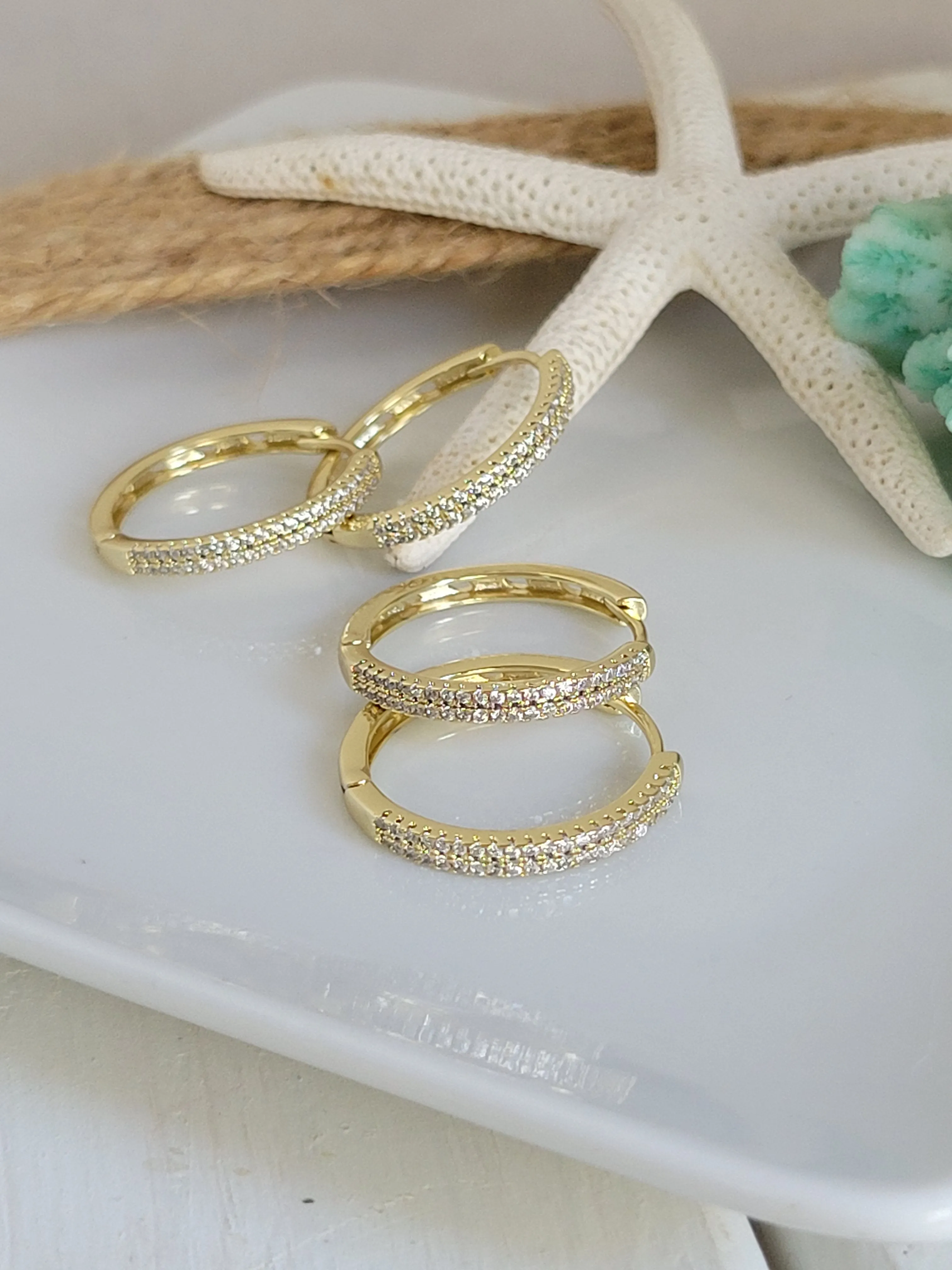 Cubic Zirconia Pave Gold Hoop Earrings