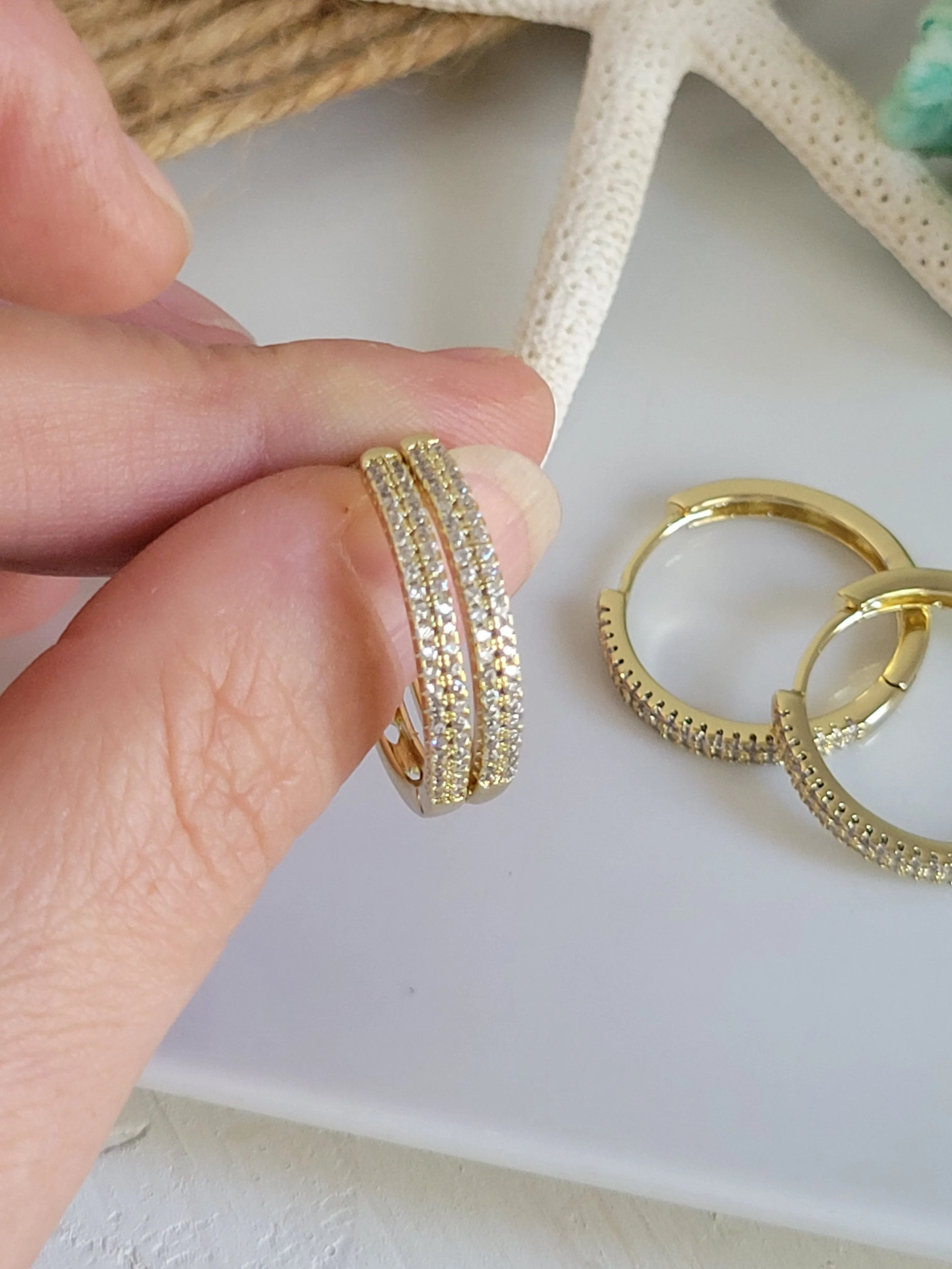 Cubic Zirconia Pave Gold Hoop Earrings