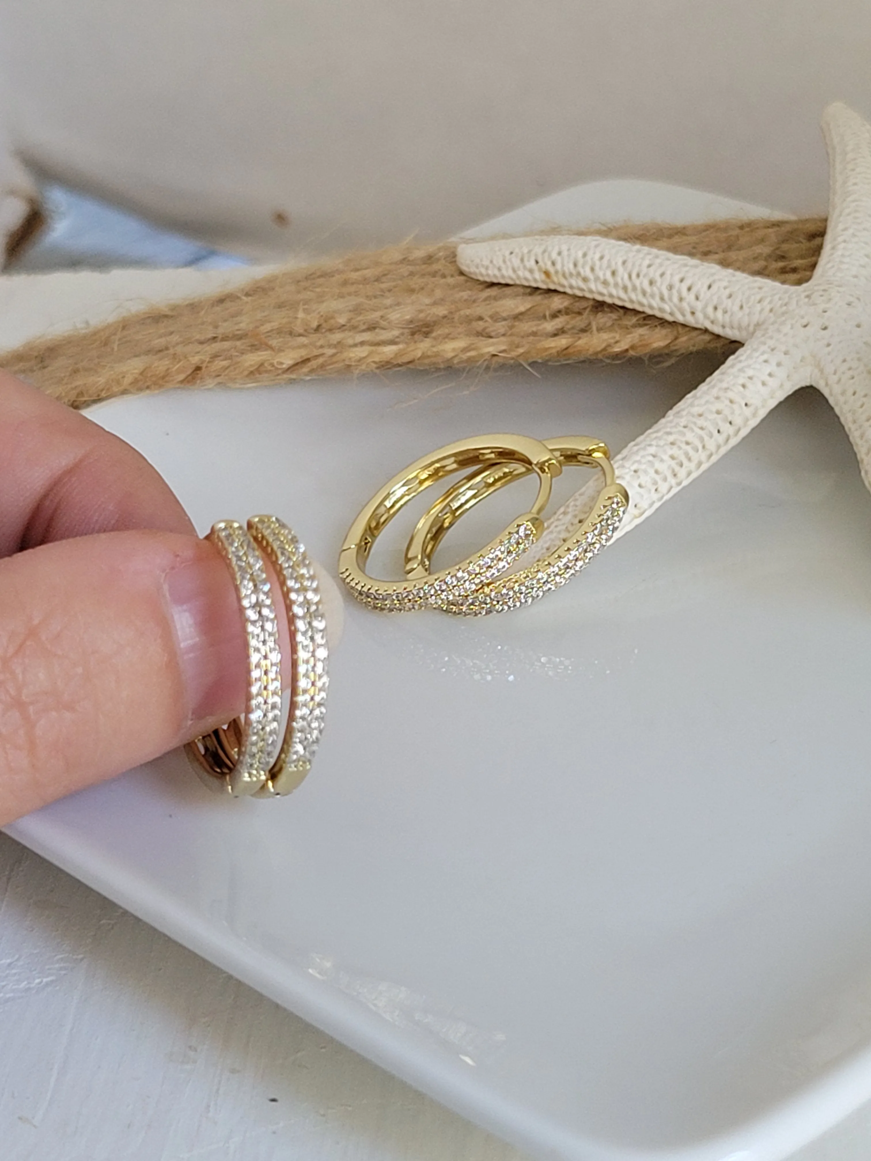 Cubic Zirconia Pave Gold Hoop Earrings