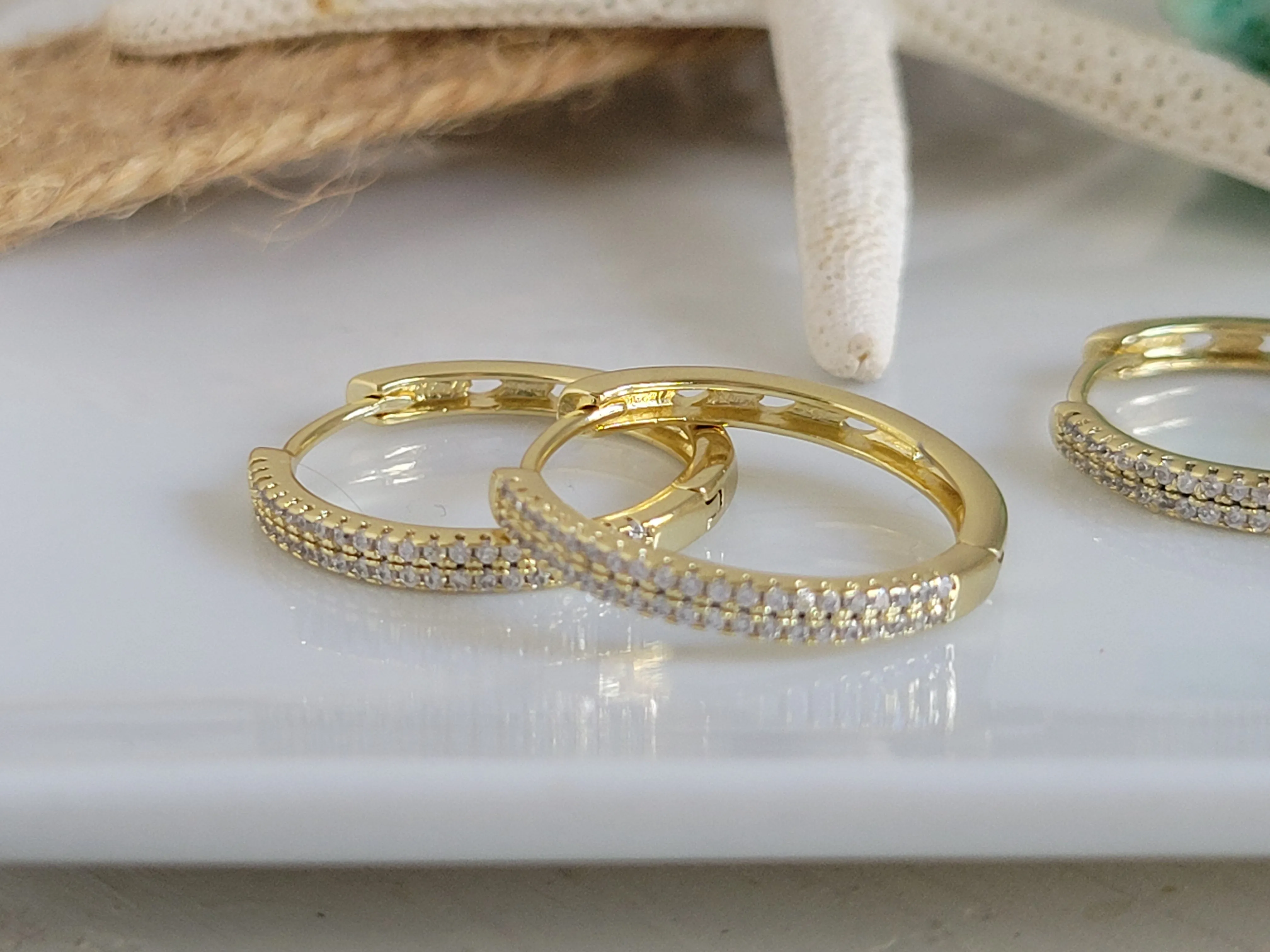 Cubic Zirconia Pave Gold Hoop Earrings