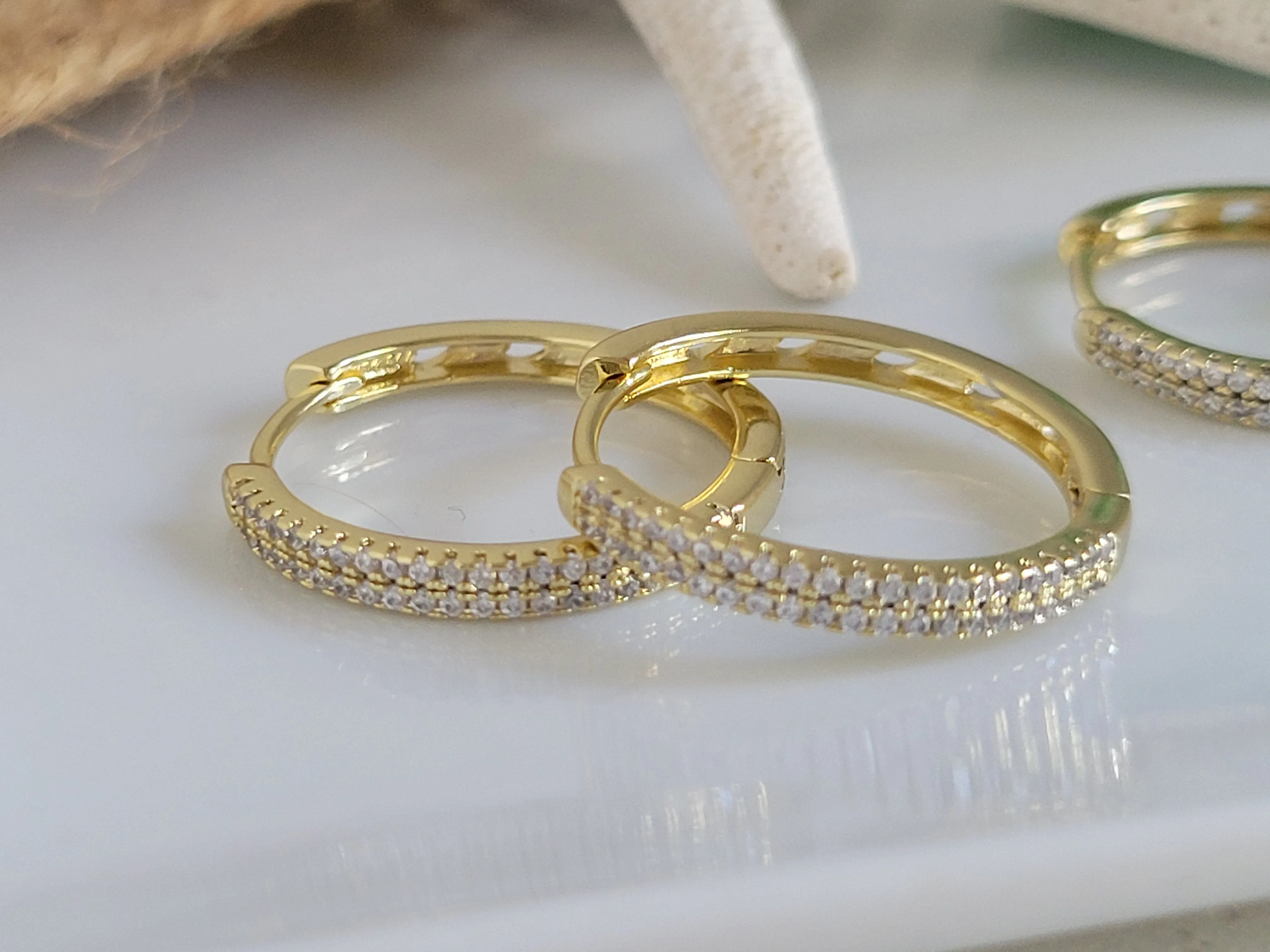 Cubic Zirconia Pave Gold Hoop Earrings