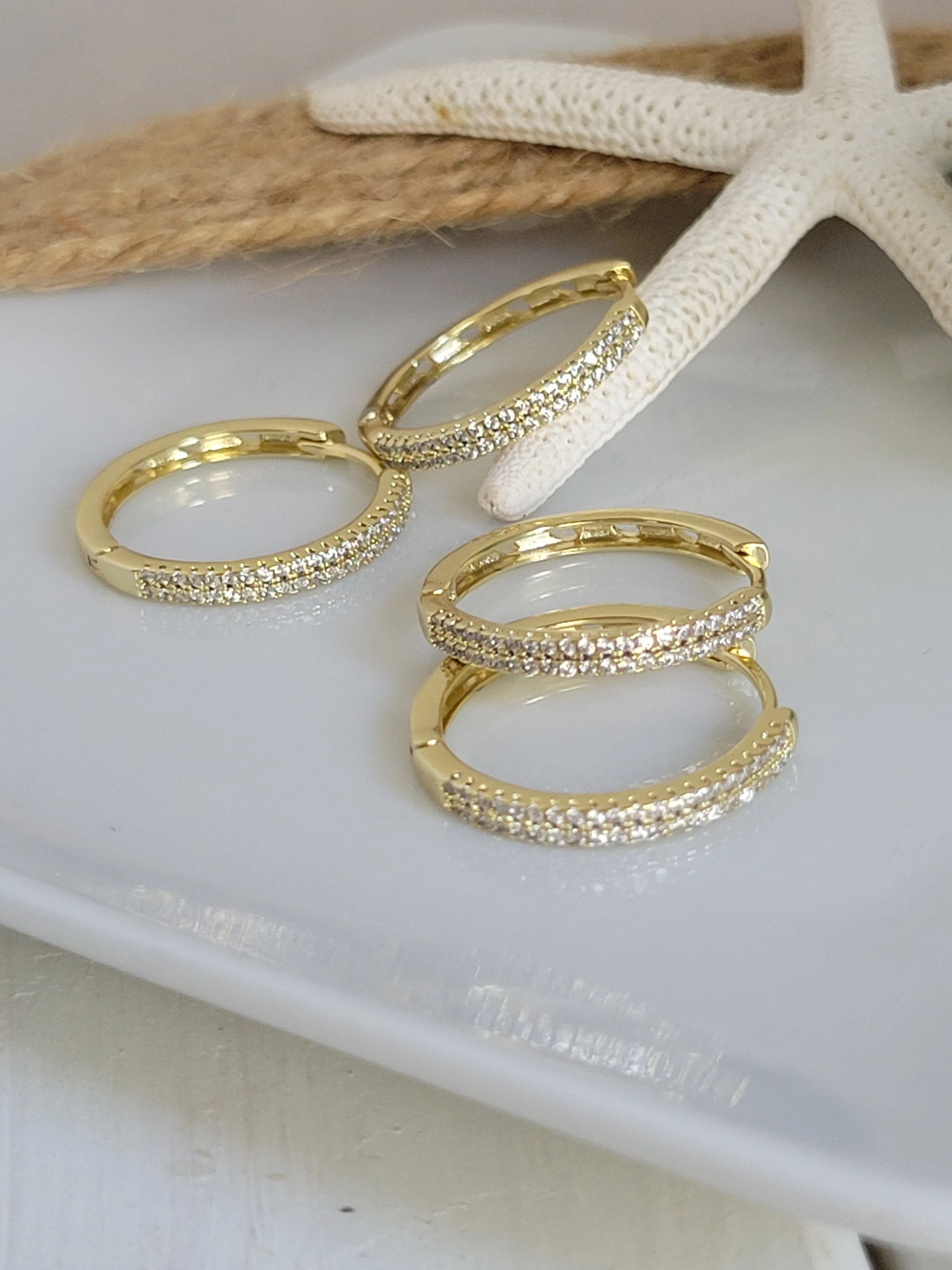 Cubic Zirconia Pave Gold Hoop Earrings