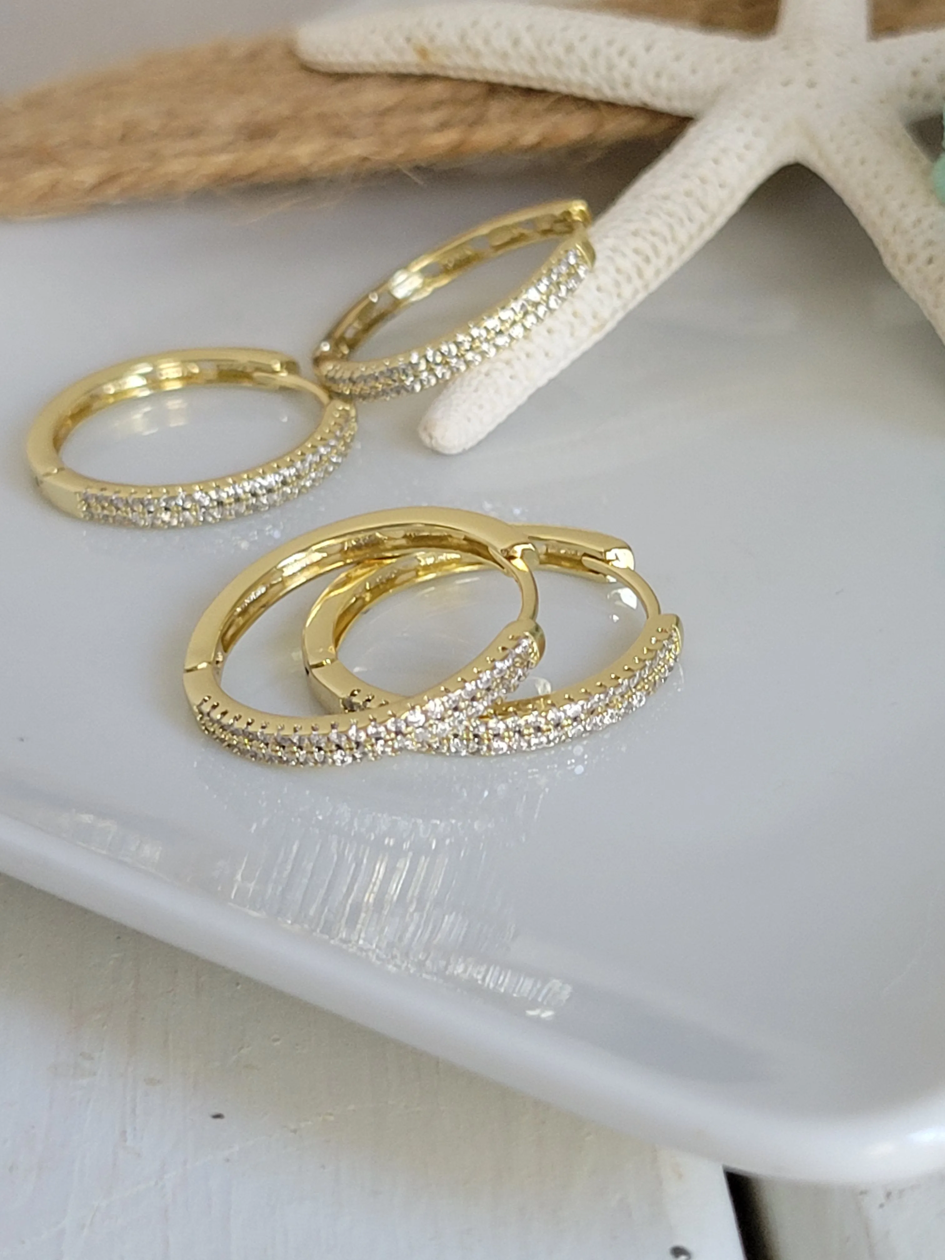 Cubic Zirconia Pave Gold Hoop Earrings