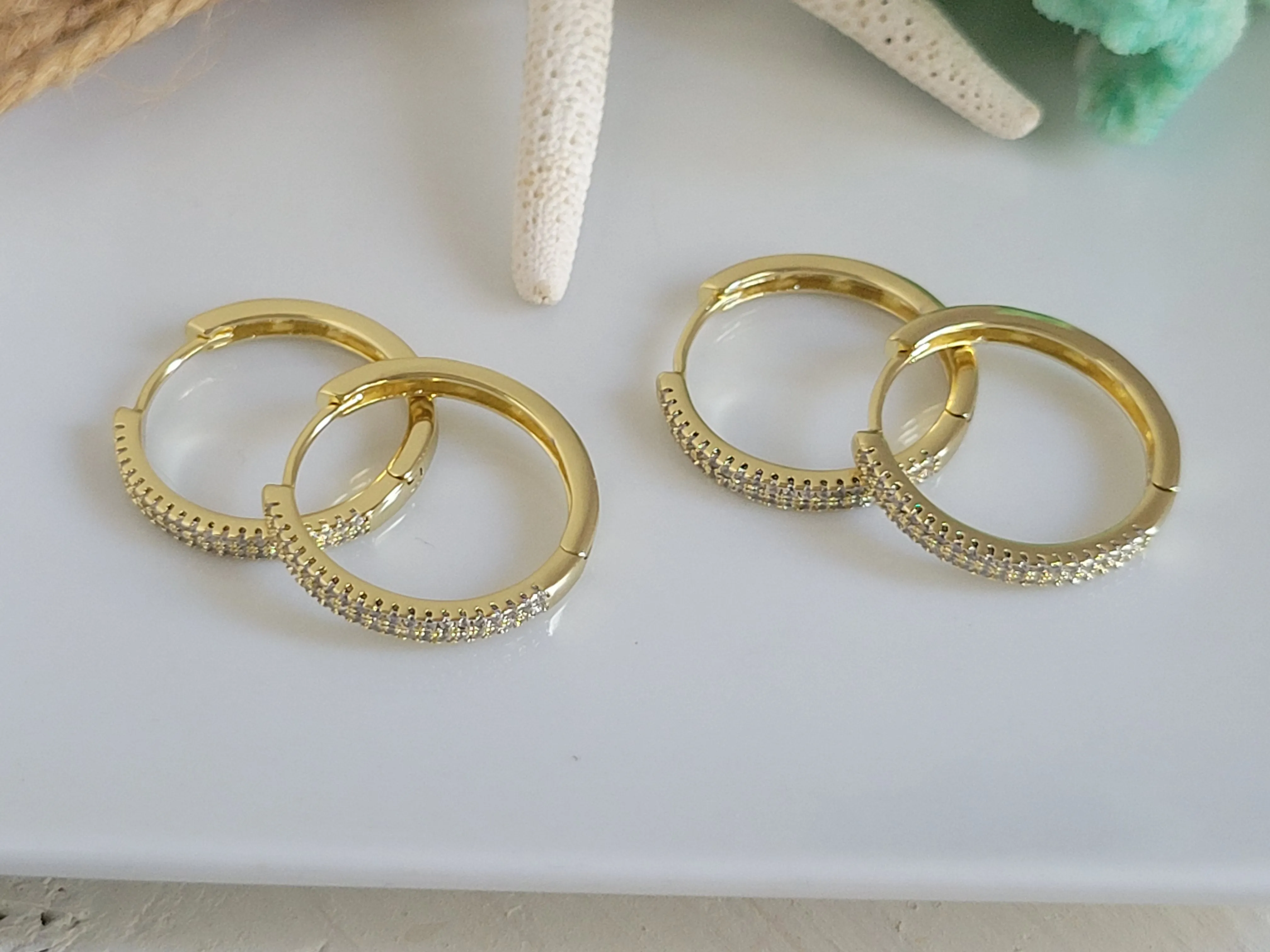 Cubic Zirconia Pave Gold Hoop Earrings