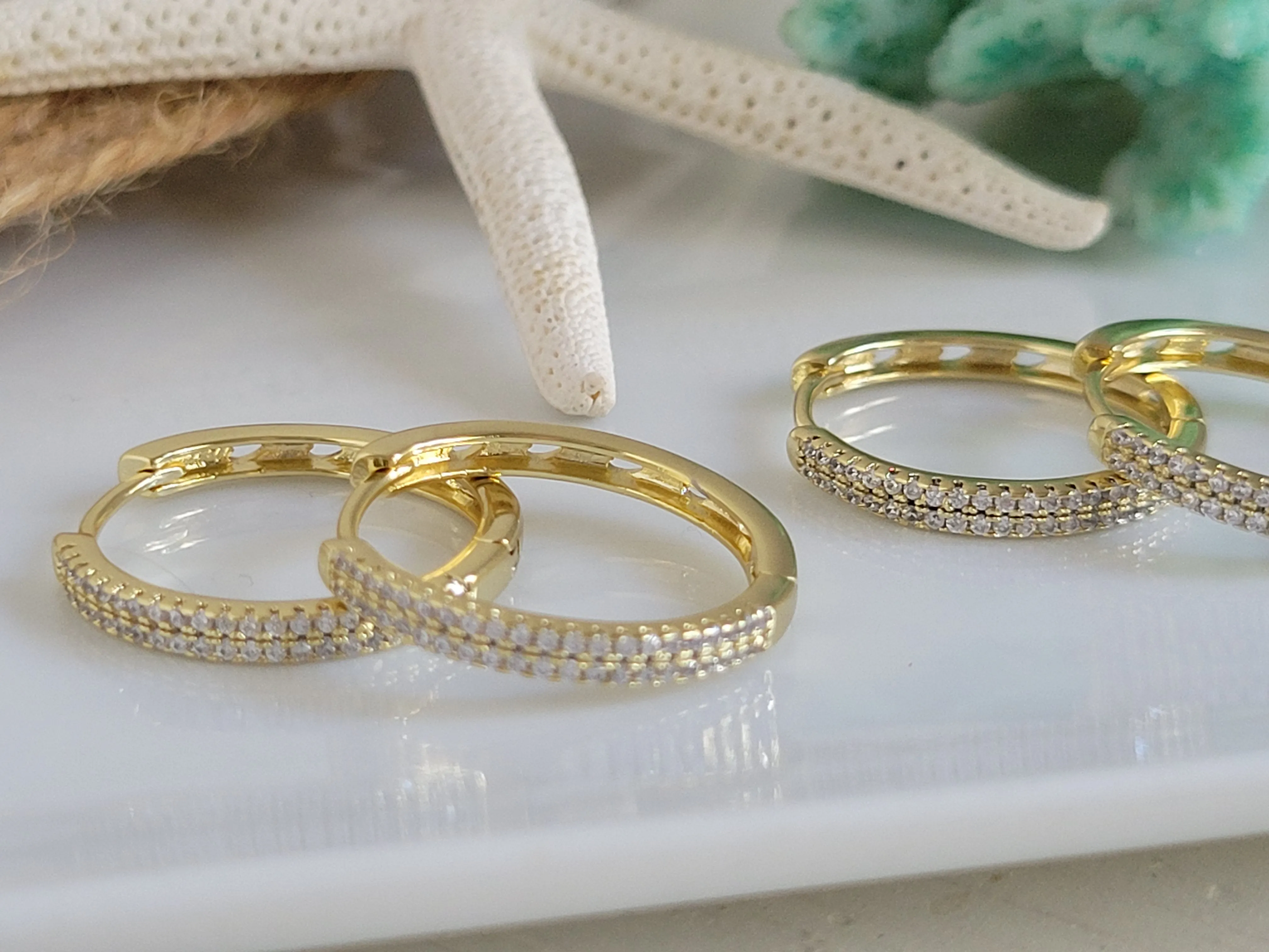 Cubic Zirconia Pave Gold Hoop Earrings