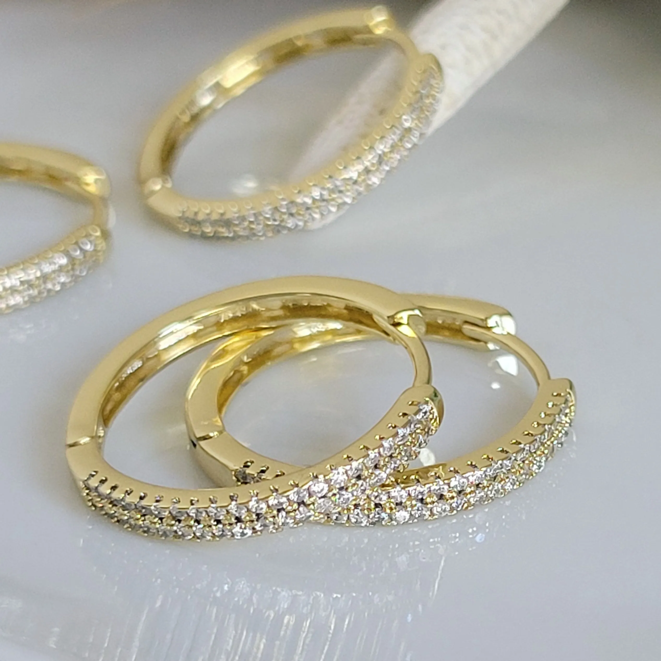 Cubic Zirconia Pave Gold Hoop Earrings