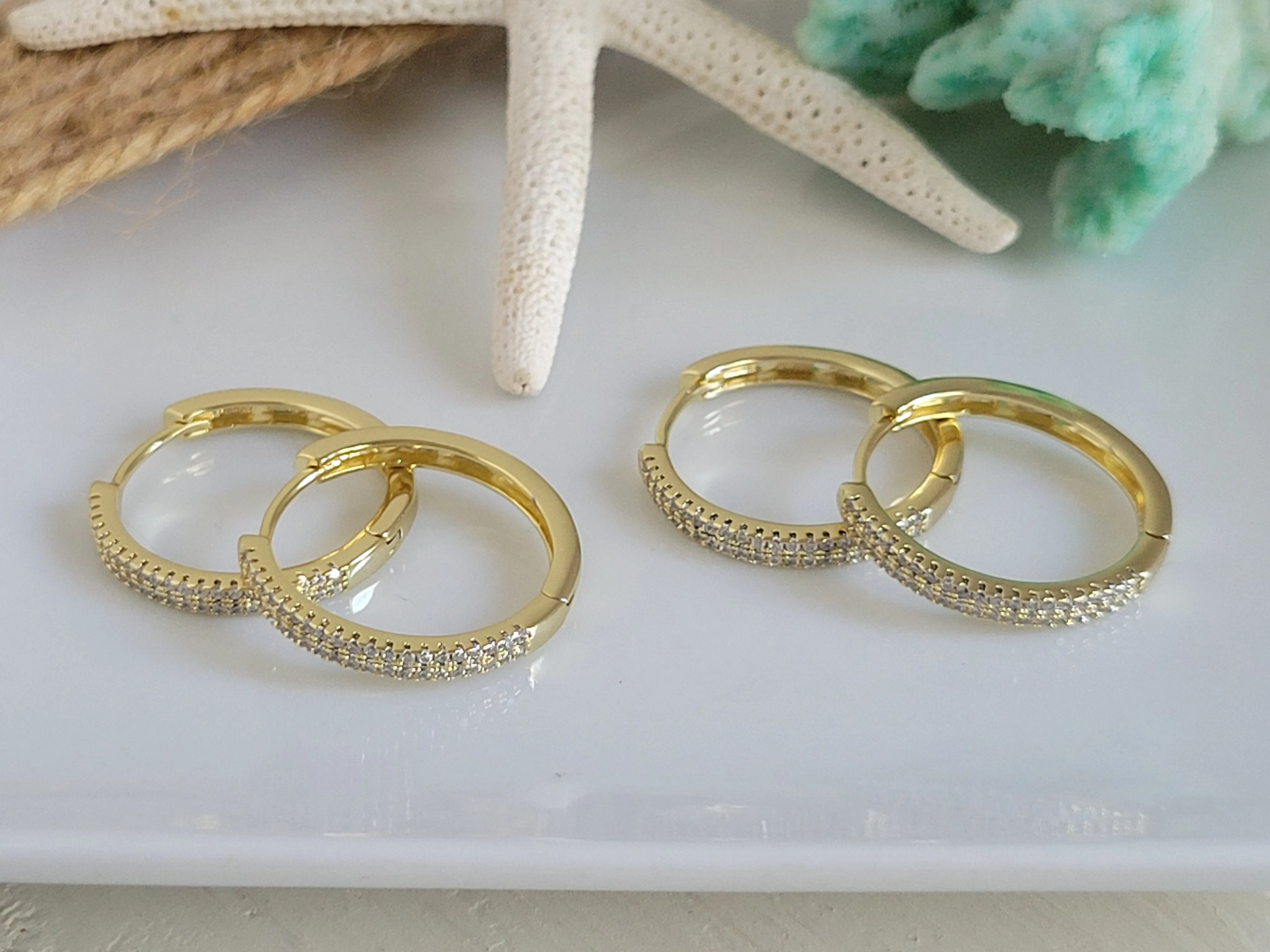 Cubic Zirconia Pave Gold Hoop Earrings