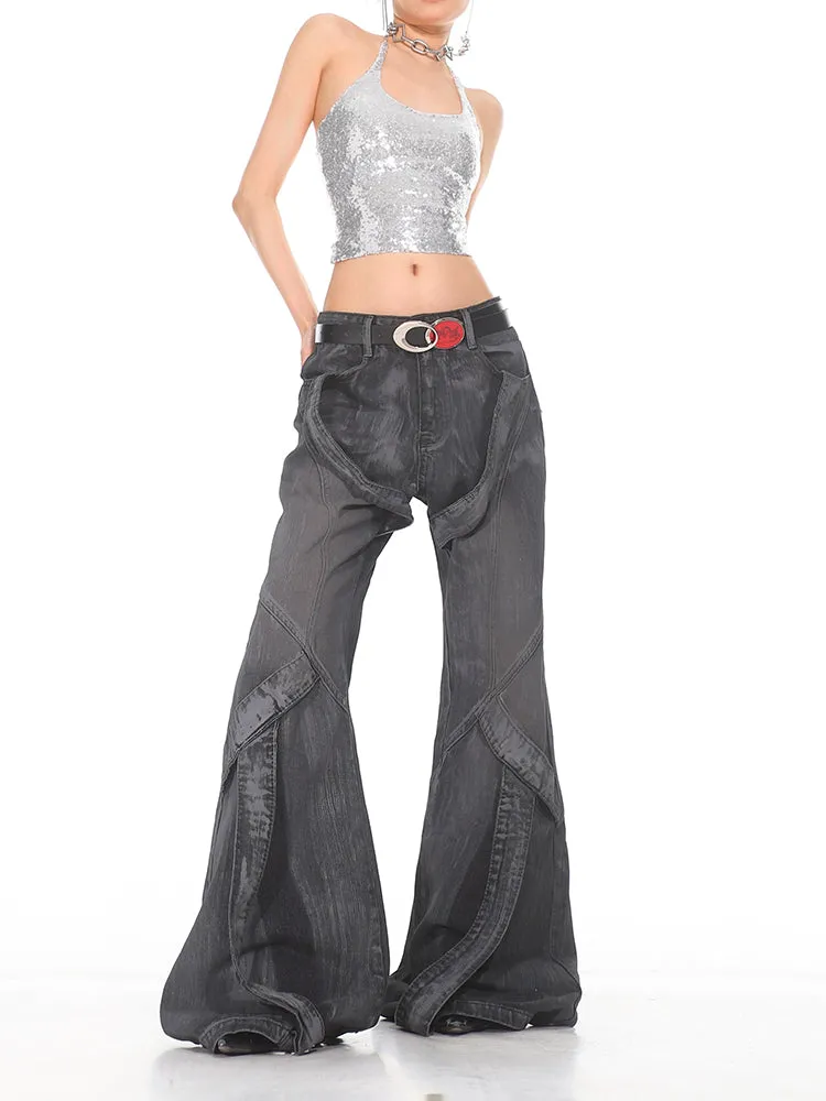 Deconstructed Strappy Denim Trousers