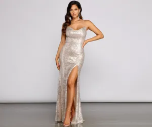 Delilah Formal Sequin Charming High Slit Dress