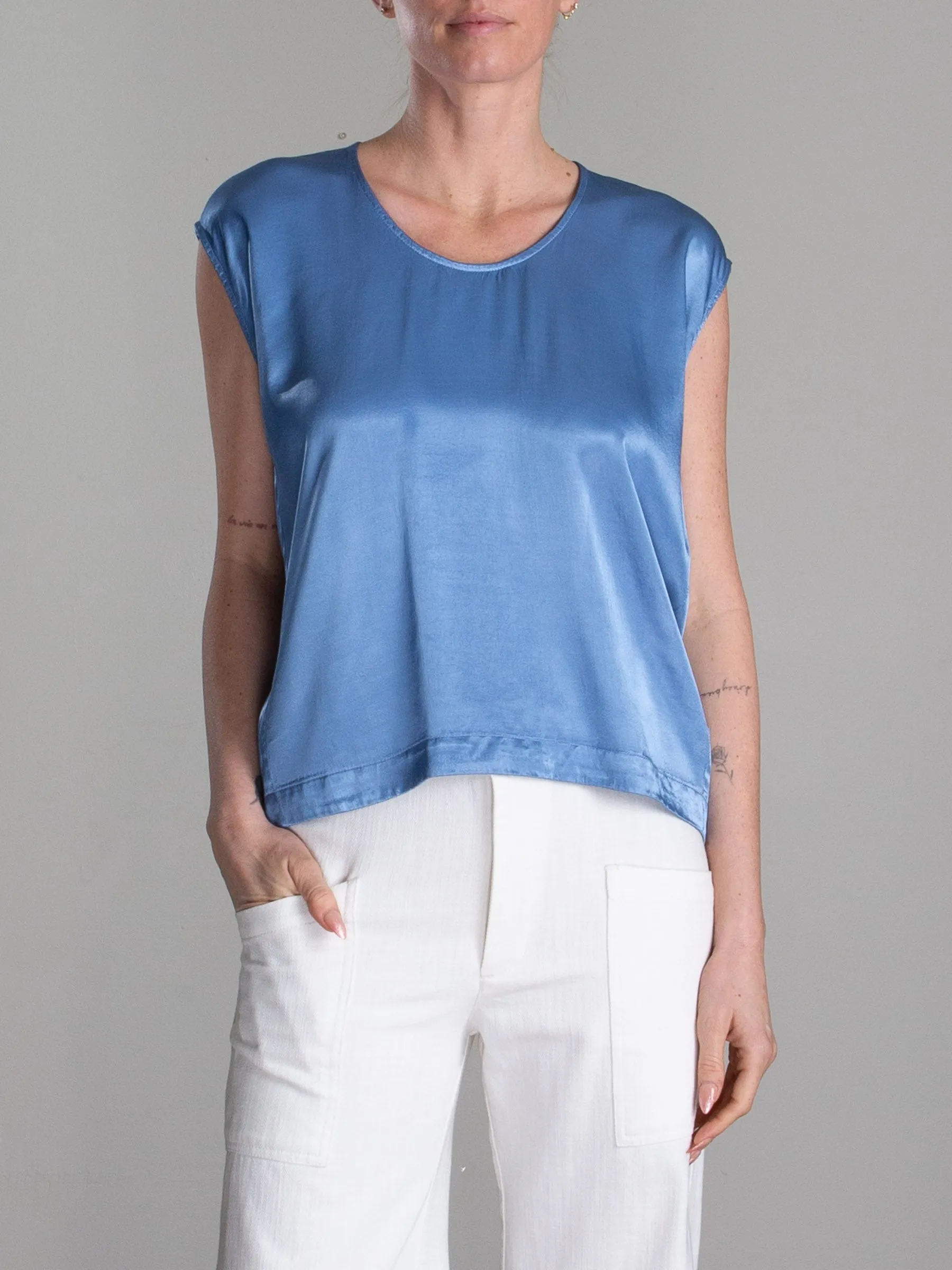 Delphine Cocoon Top in Vintage Satin - Periwinkle