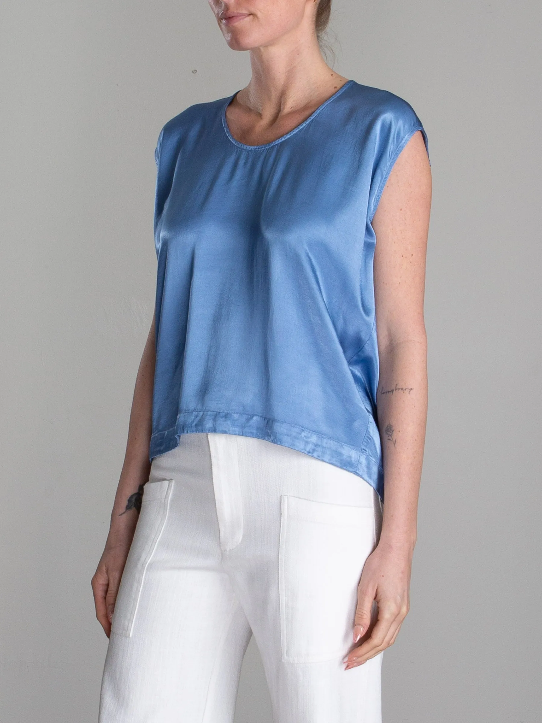 Delphine Cocoon Top in Vintage Satin - Periwinkle