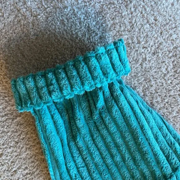 Denim &amp; Co. Sweatshirt Crew Neckline Wide Wale Ribbed Trim Woven Chenille Teal S