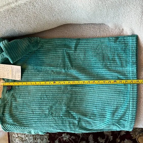 Denim &amp; Co. Sweatshirt Crew Neckline Wide Wale Ribbed Trim Woven Chenille Teal S