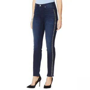 DG2 by Diane Gilman Women's Petite Crystal Side Stripe Skinny Jeans
