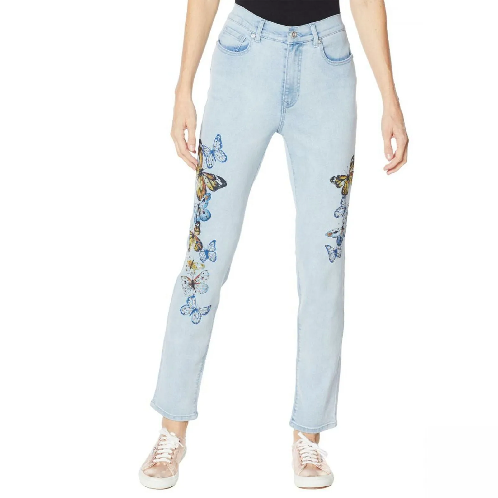 DG2 by Diane Gilman Women's Plus Size Stretch Artwork Slim Leg Jeans