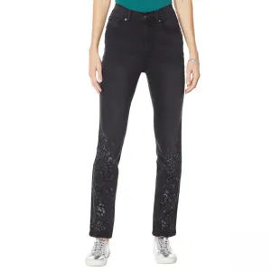 DG2 by Diane Gilman Women's Plus Size Stretch Artwork Slim Leg Jeans