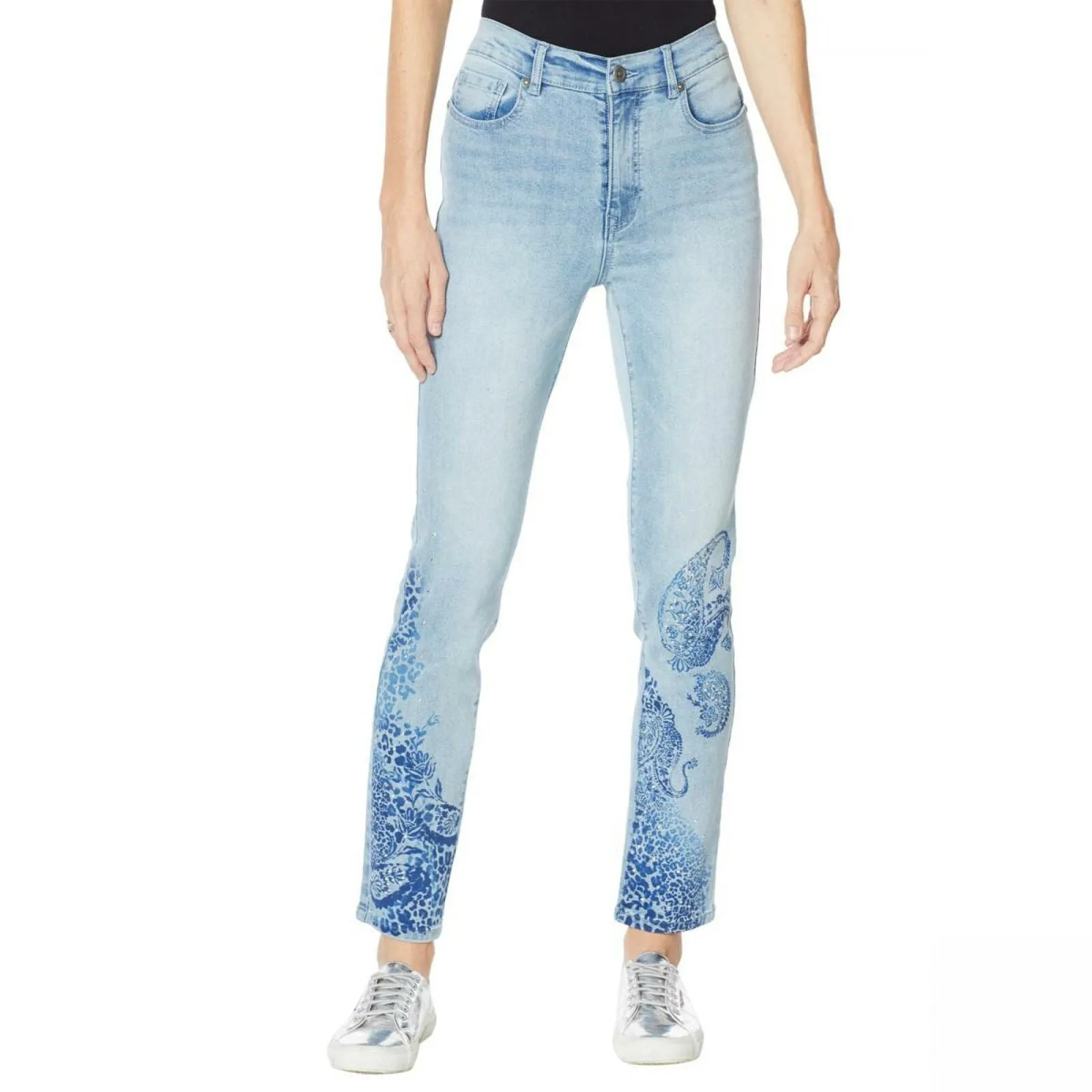 DG2 by Diane Gilman Women's Plus Size Stretch Artwork Slim Leg Jeans