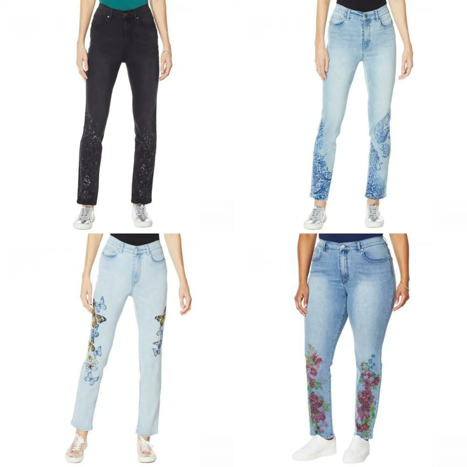 DG2 by Diane Gilman Women's Plus Size Stretch Artwork Slim Leg Jeans