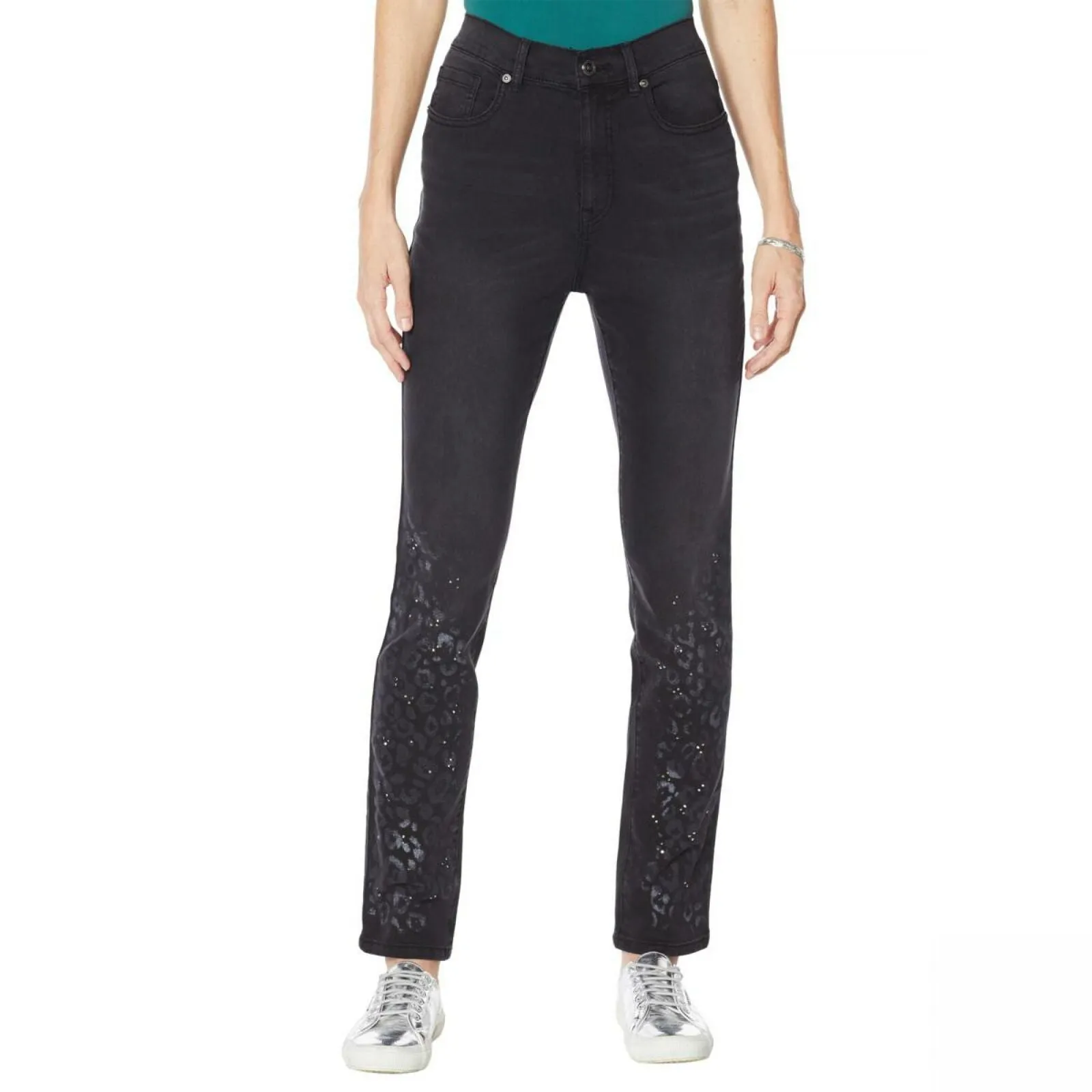 DG2 by Diane Gilman Women's Plus Size Stretch Artwork Slim Leg Jeans