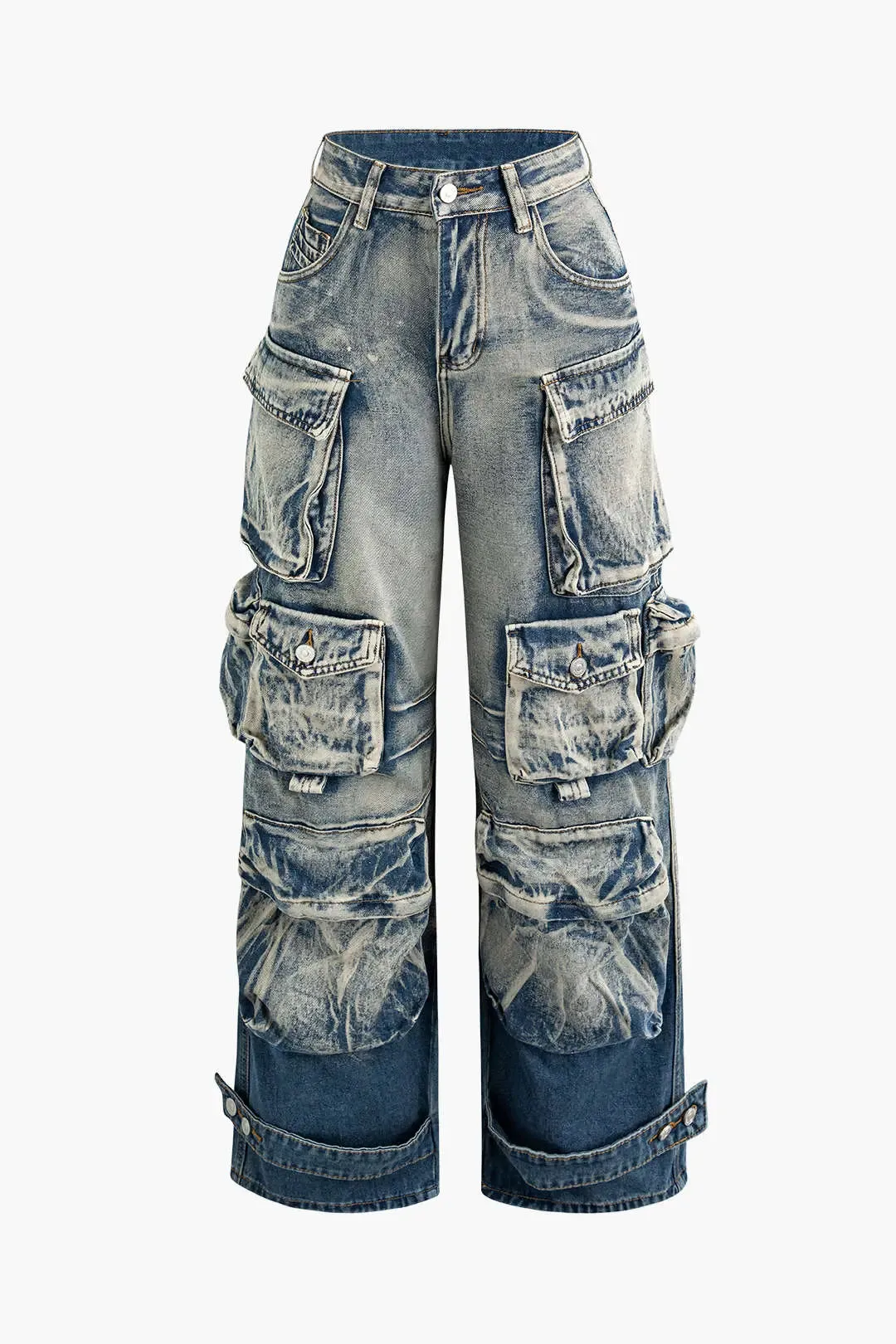 Dora - Ombre Multi Pocket Woman's Wide Leg Cargo Jeans