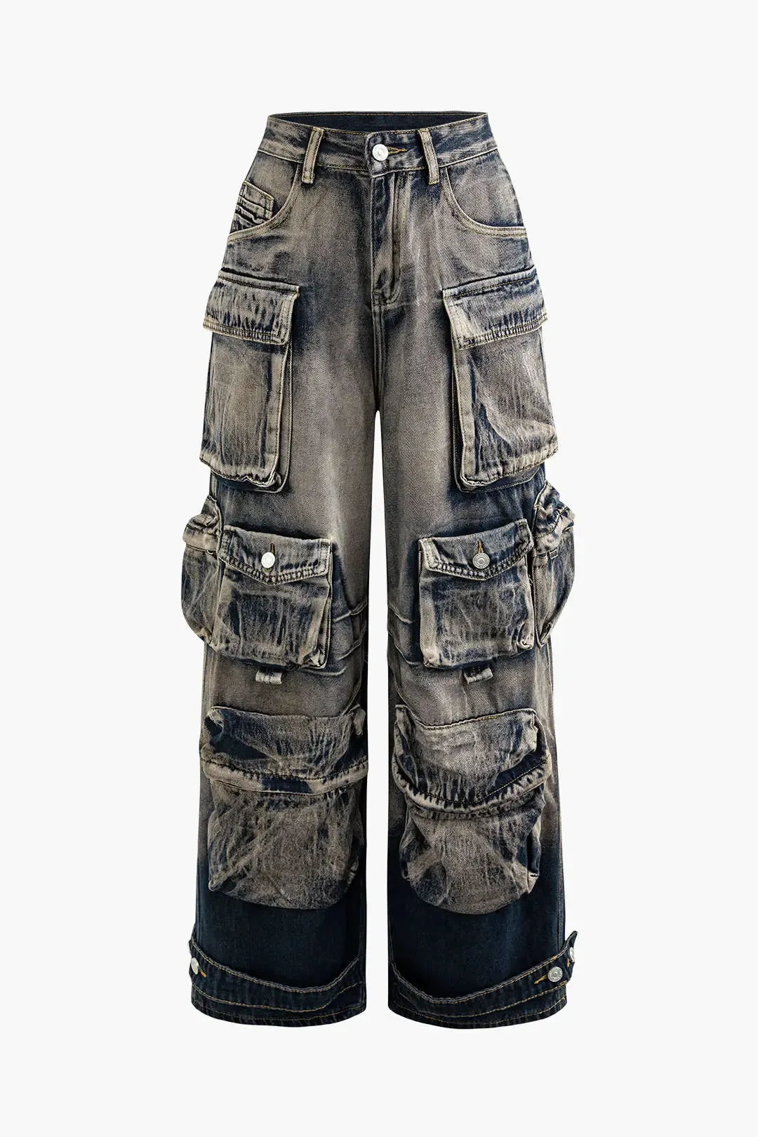 Dora - Ombre Multi Pocket Woman's Wide Leg Cargo Jeans