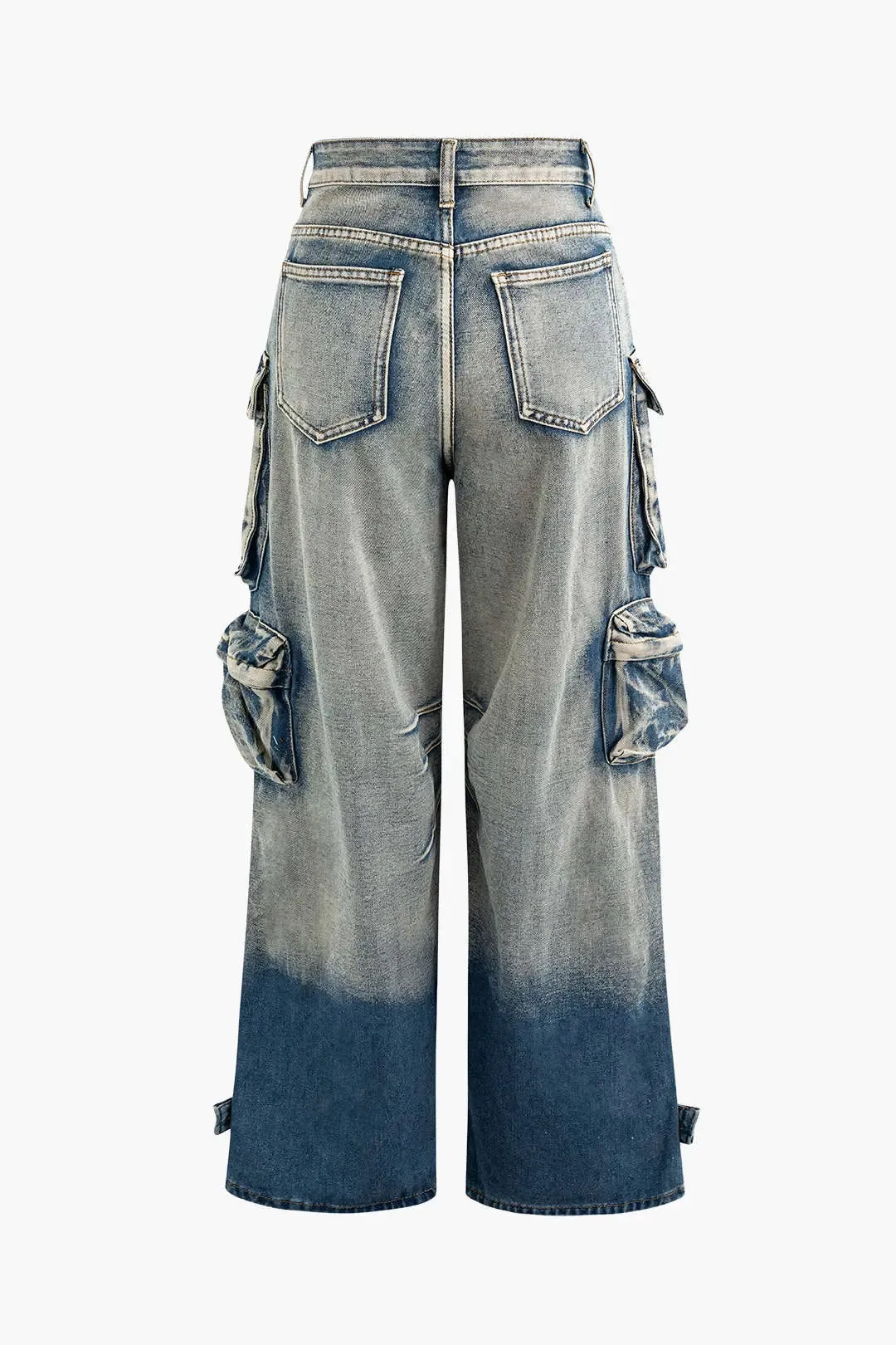 Dora - Ombre Multi Pocket Woman's Wide Leg Cargo Jeans