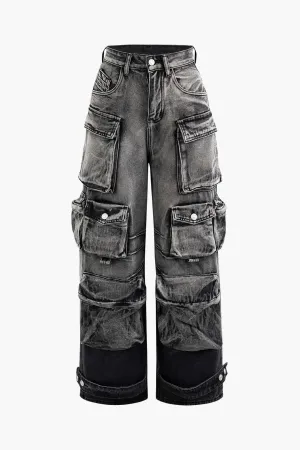 Dora - Ombre Multi Pocket Woman's Wide Leg Cargo Jeans