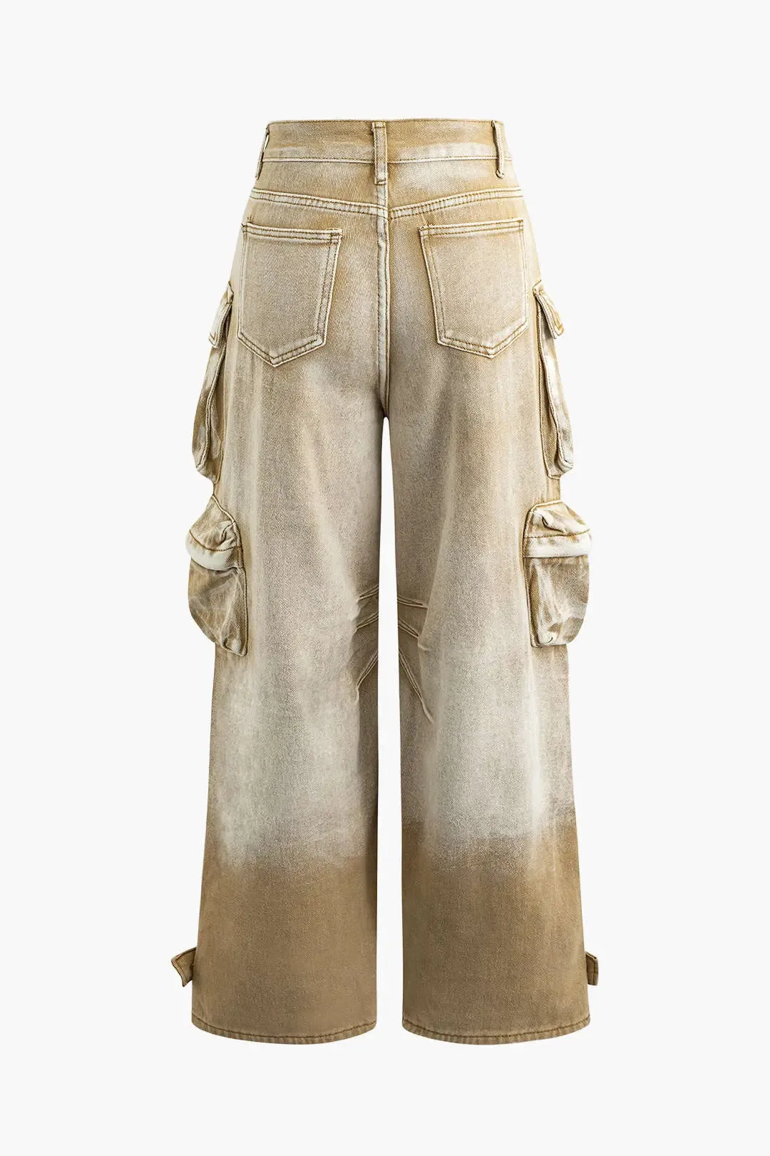 Dora - Ombre Multi Pocket Woman's Wide Leg Cargo Jeans