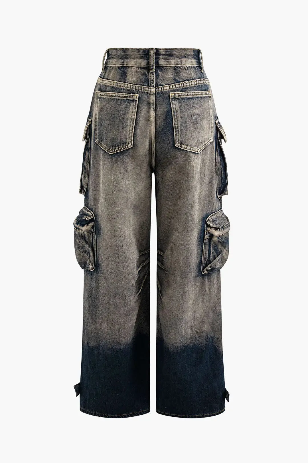 Dora - Ombre Multi Pocket Woman's Wide Leg Cargo Jeans
