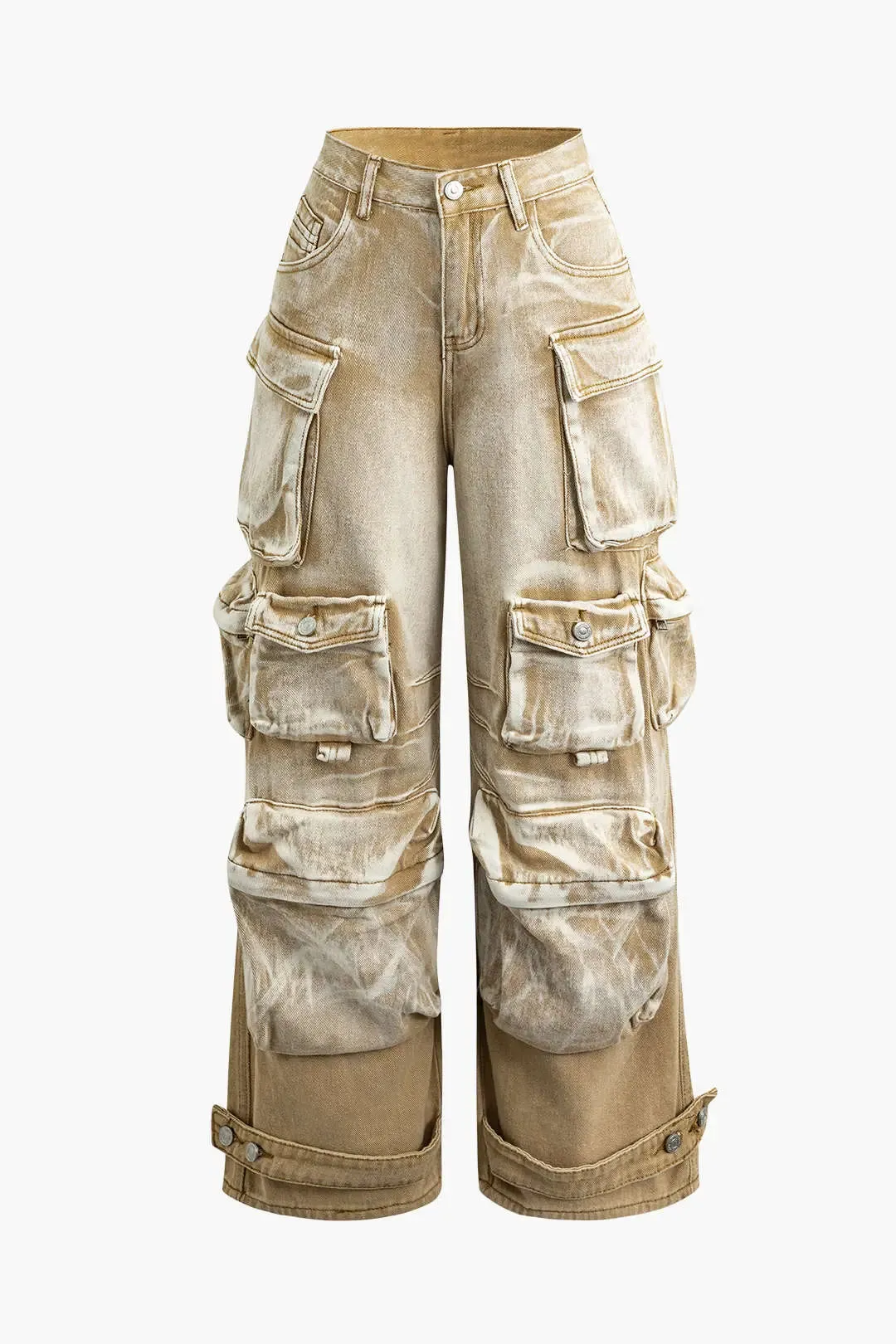 Dora - Ombre Multi Pocket Woman's Wide Leg Cargo Jeans