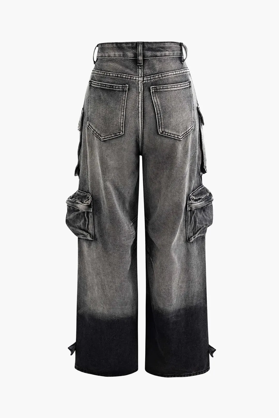 Dora - Ombre Multi Pocket Woman's Wide Leg Cargo Jeans