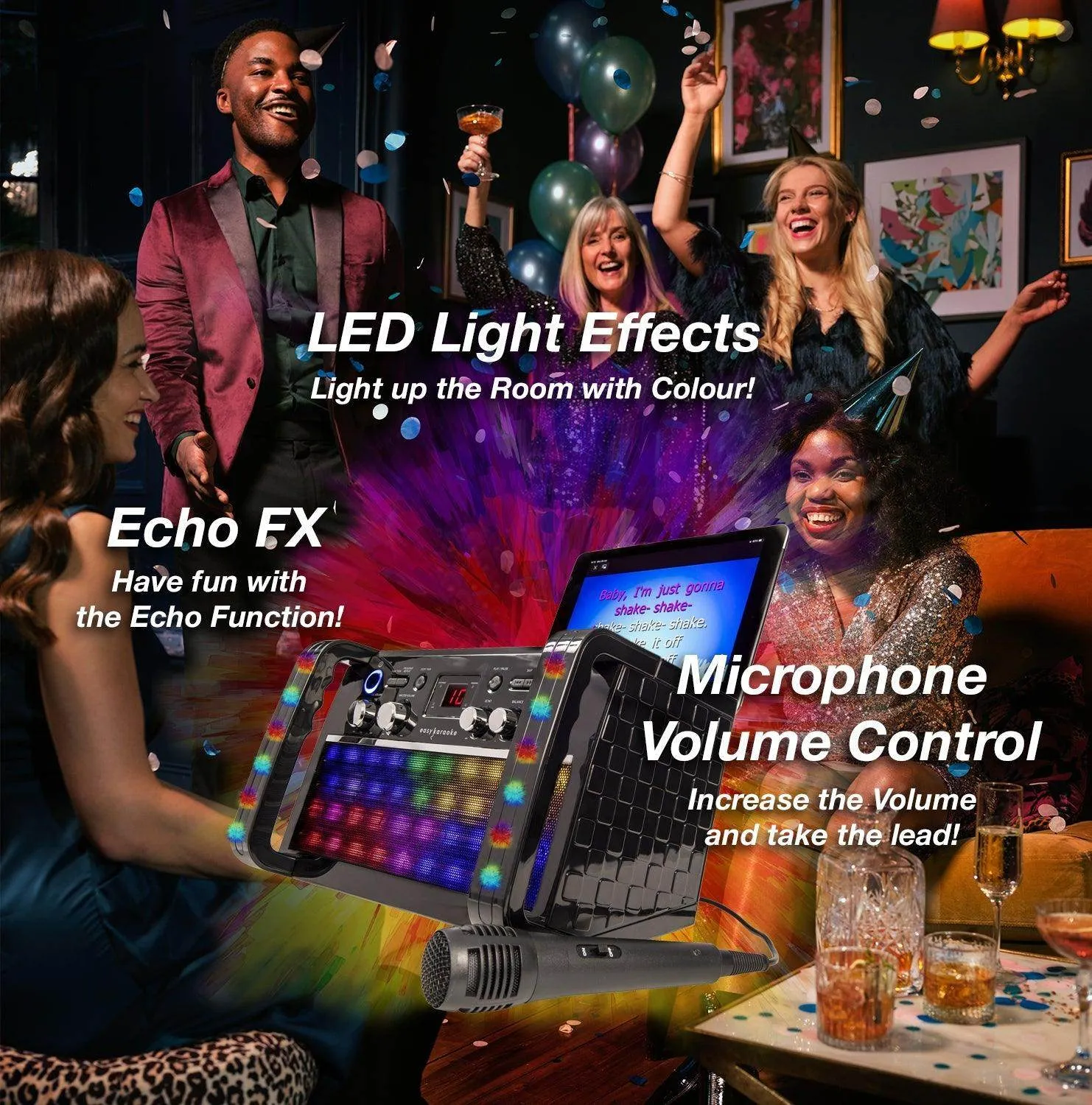 Easy Karaoke Bluetooth® Karaoke System with LED Light Effects   1 Microphone
