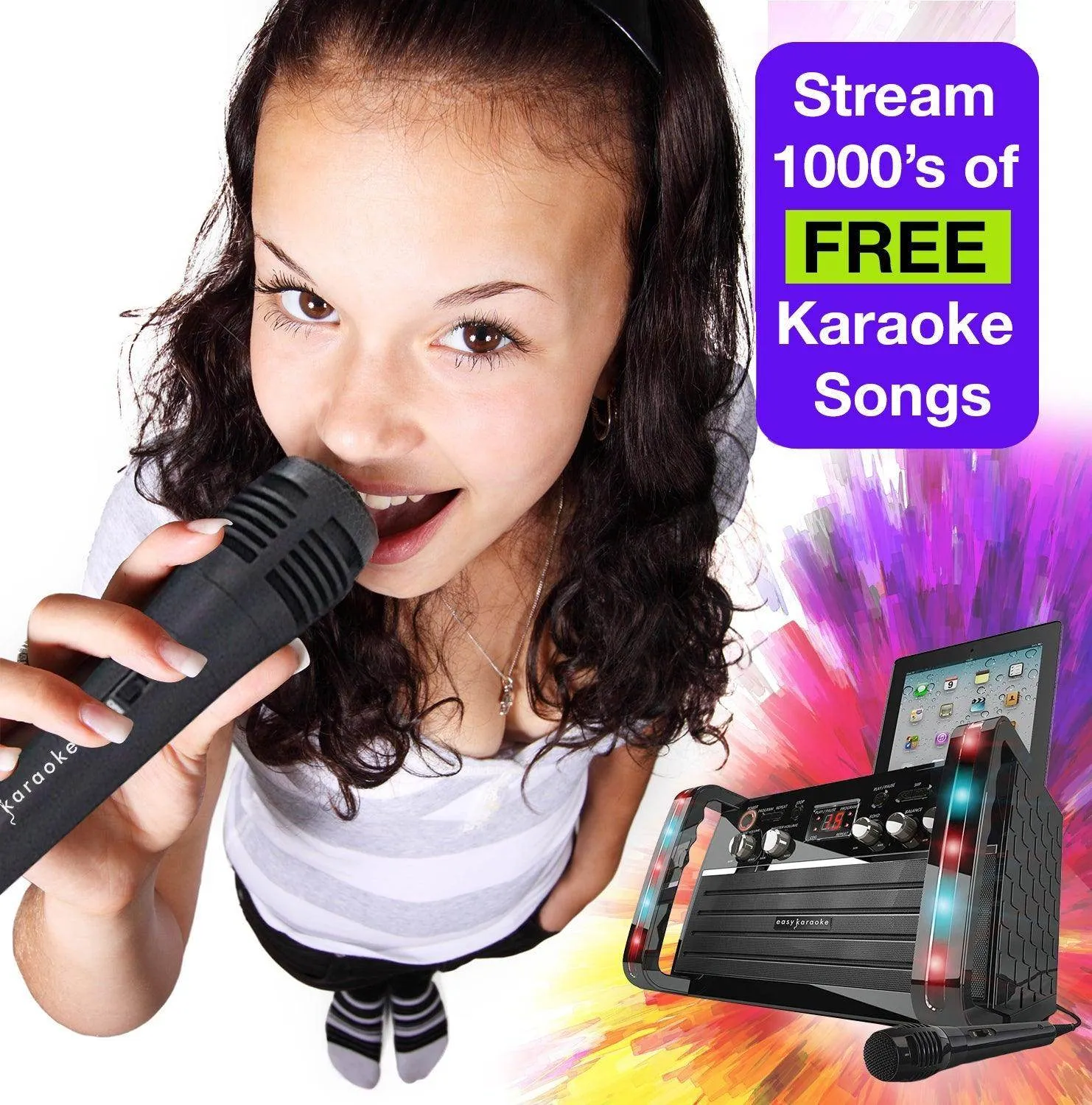 Easy Karaoke Bluetooth® Karaoke System with LED Light Effects   1 Microphone