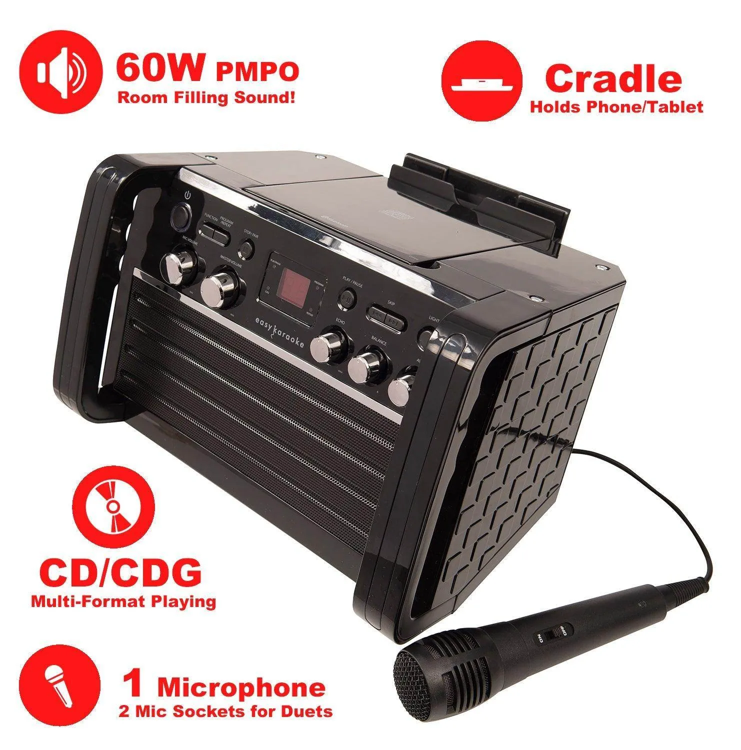 Easy Karaoke Bluetooth® Karaoke System with LED Light Effects   1 Microphone