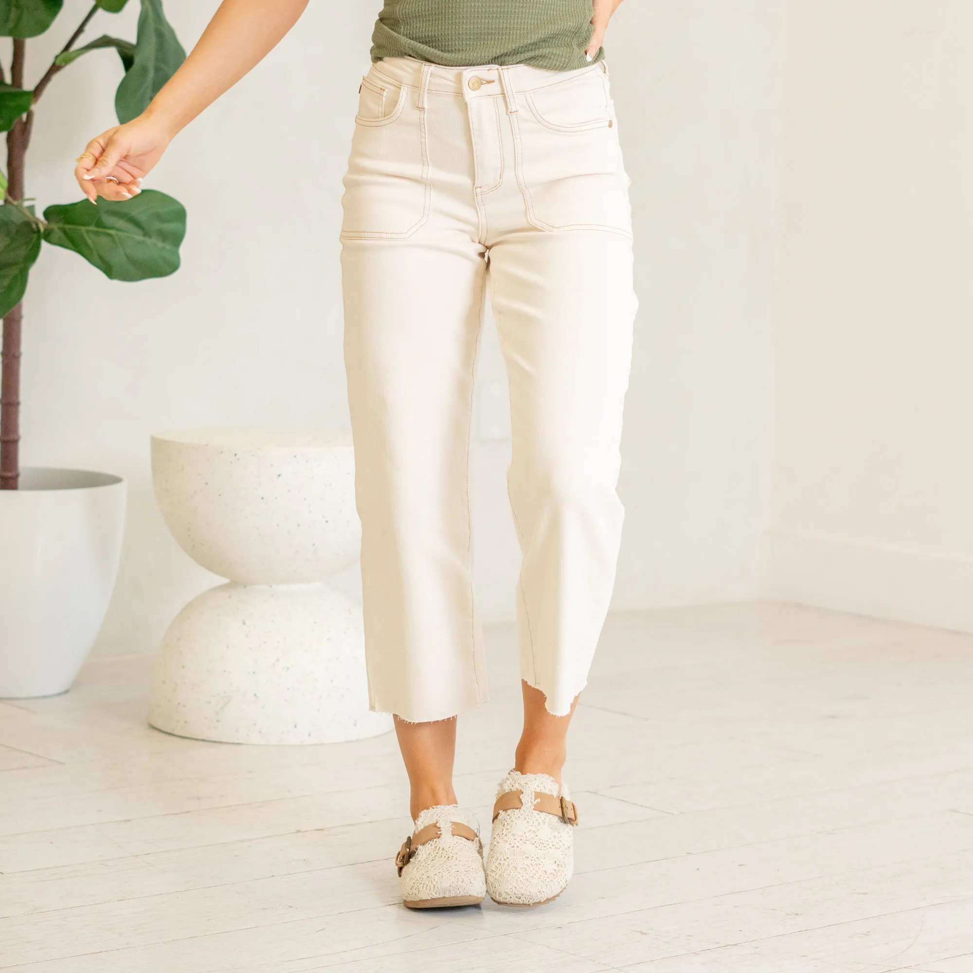 Ecru High Rise Wide Leg Regular & Plus Sizes