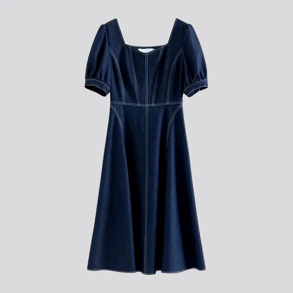 Elastic midi casual jeans dress