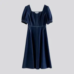Elastic midi casual jeans dress