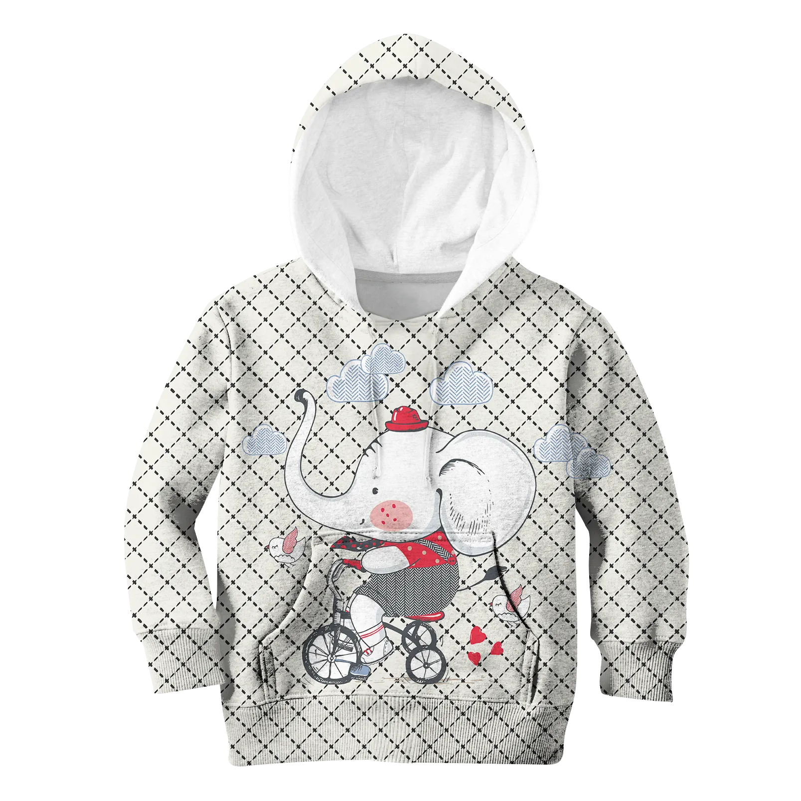 Elephant riding bicycle Kid Custom Cosplay Hoodies Apparel