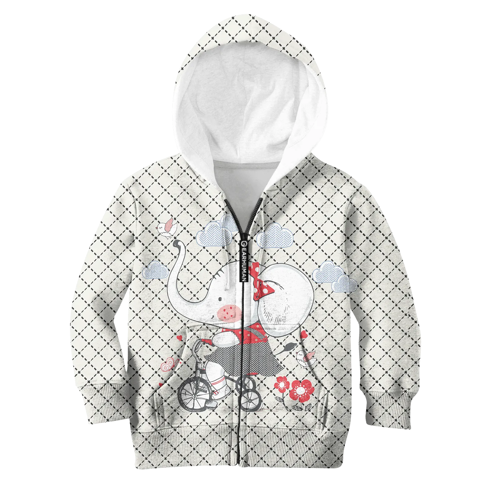 Elephant riding bicycle Kid Custom Cosplay Hoodies Apparel