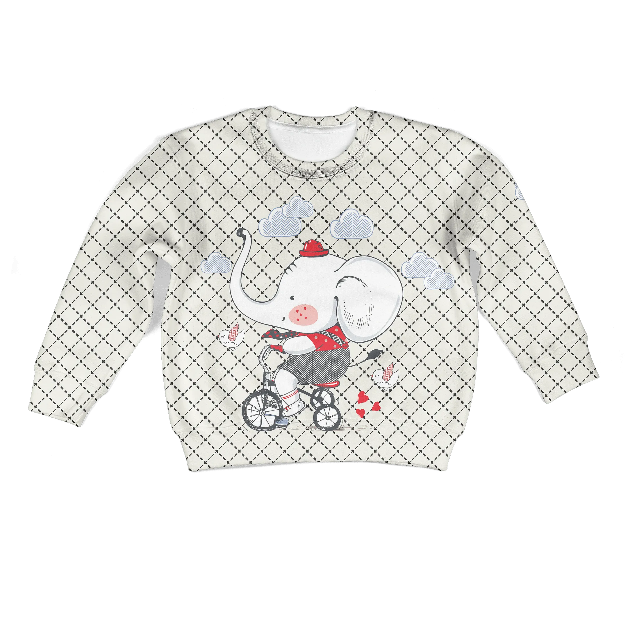 Elephant riding bicycle Kid Custom Cosplay Hoodies Apparel