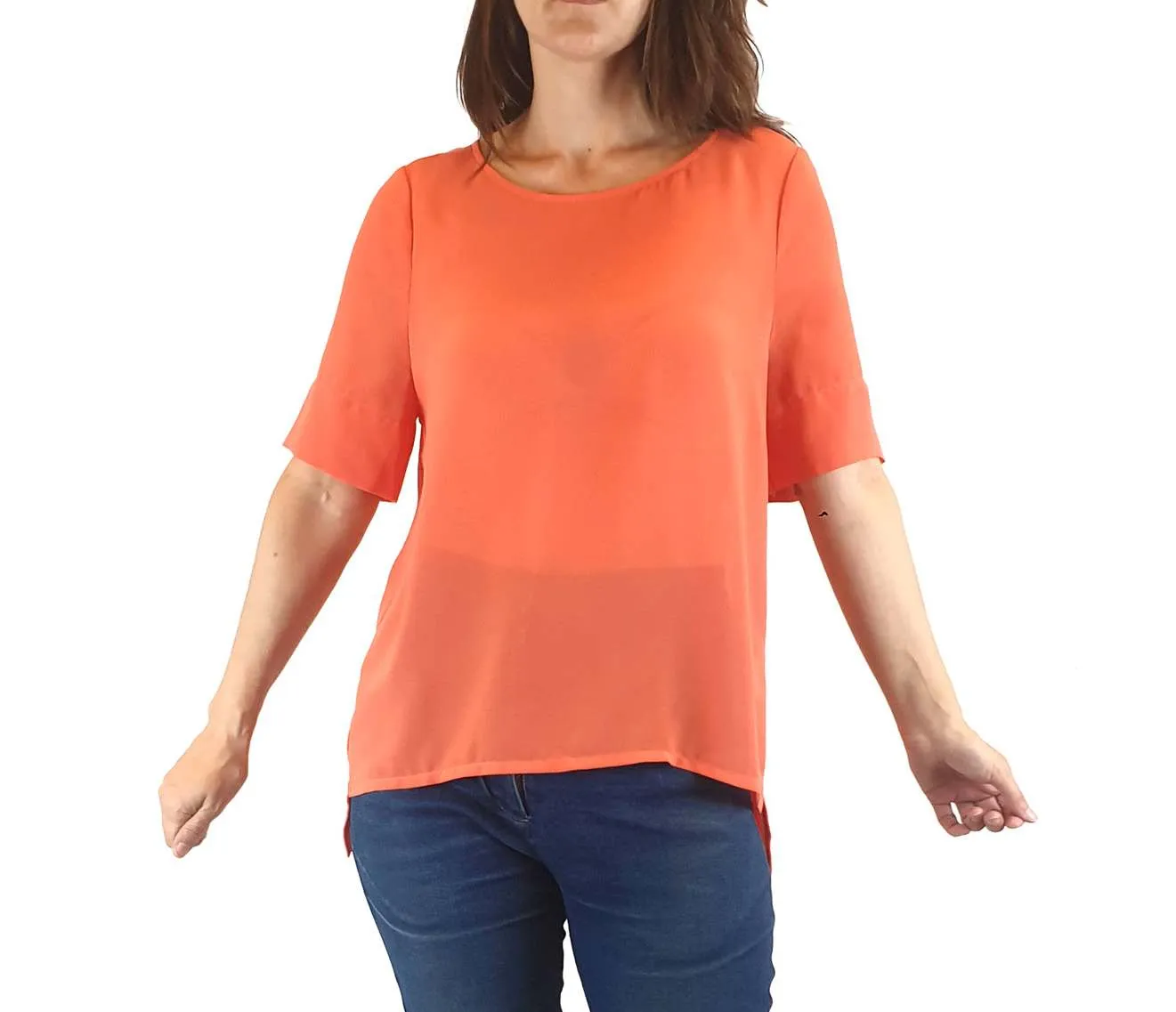 Elk sheer peachy pink half sleeve top size XS (best fits 8)