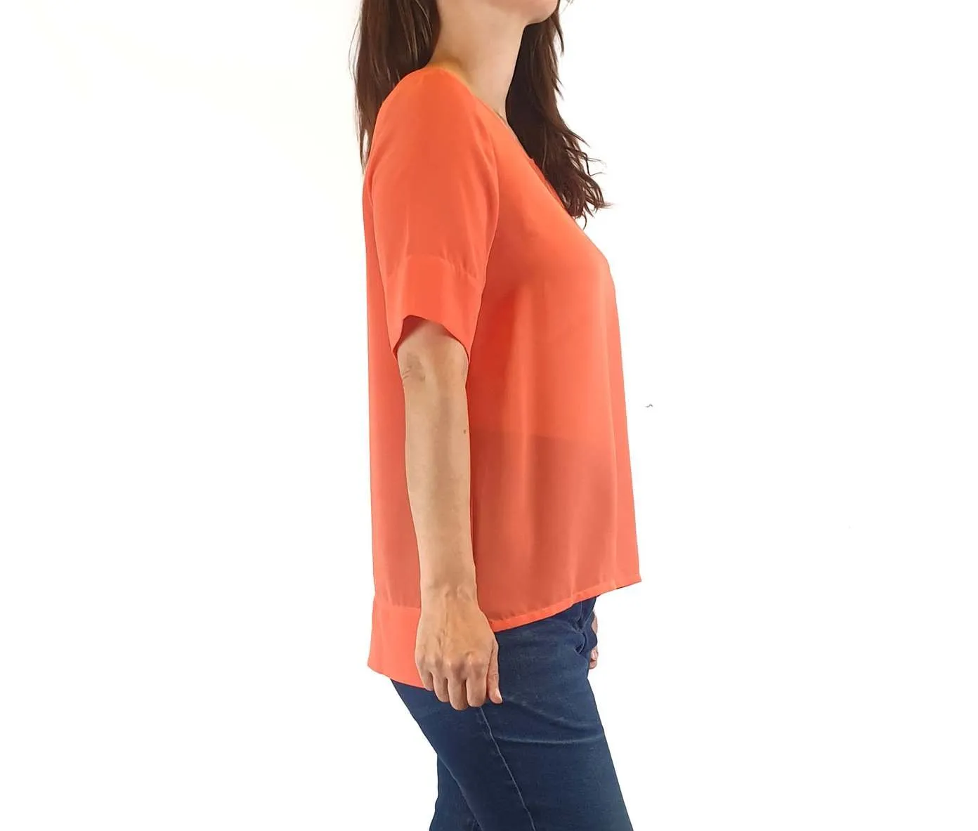 Elk sheer peachy pink half sleeve top size XS (best fits 8)