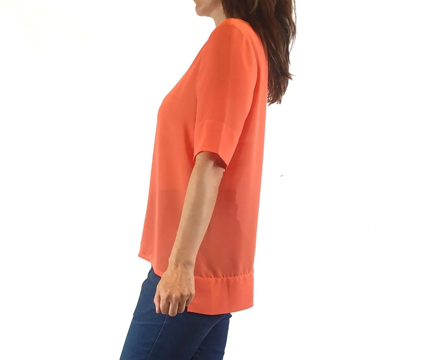 Elk sheer peachy pink half sleeve top size XS (best fits 8)