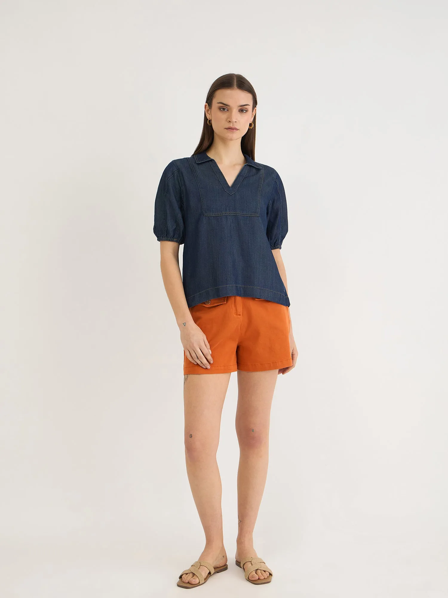 Elle Women Brown Relaxed Fit Solid Shorts