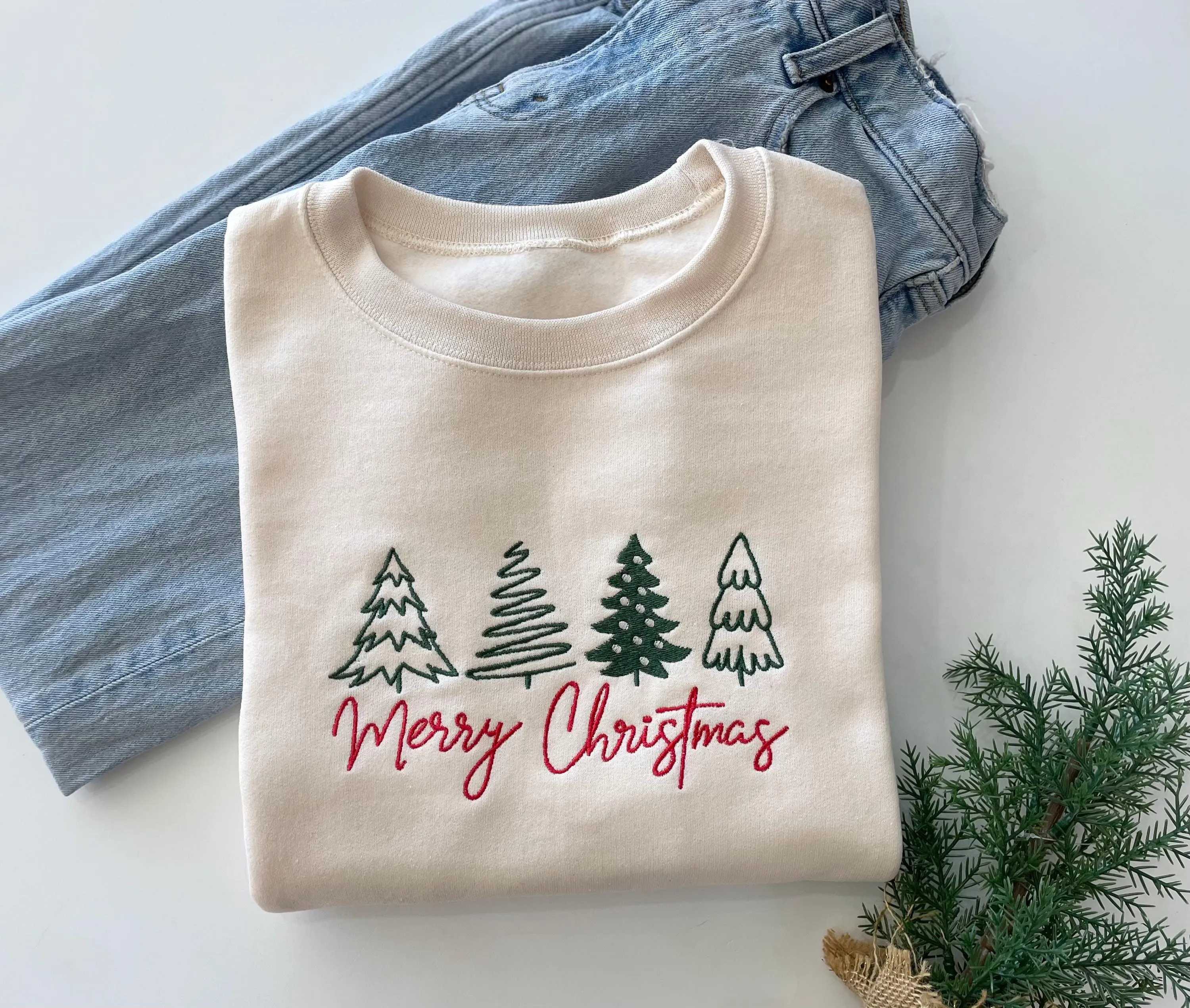 Embroidered Merry Christmas Sweater - Christmas Eve Sweater - Womens Christmas Outfit
