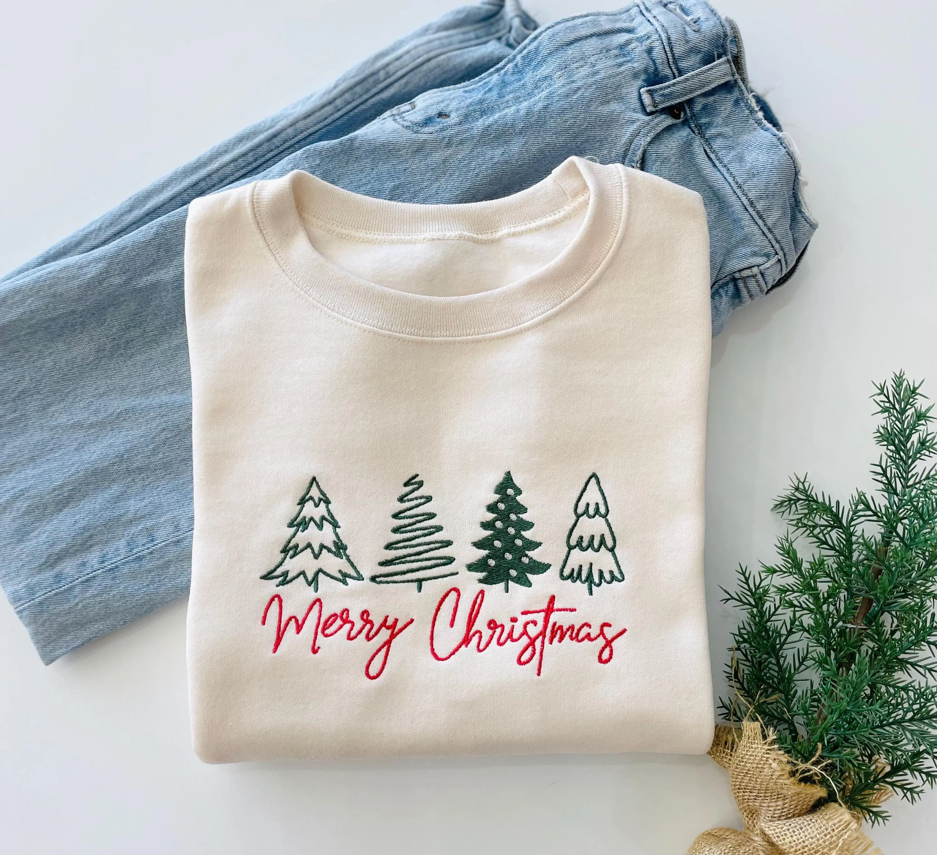 Embroidered Merry Christmas Sweater - Christmas Eve Sweater - Womens Christmas Outfit