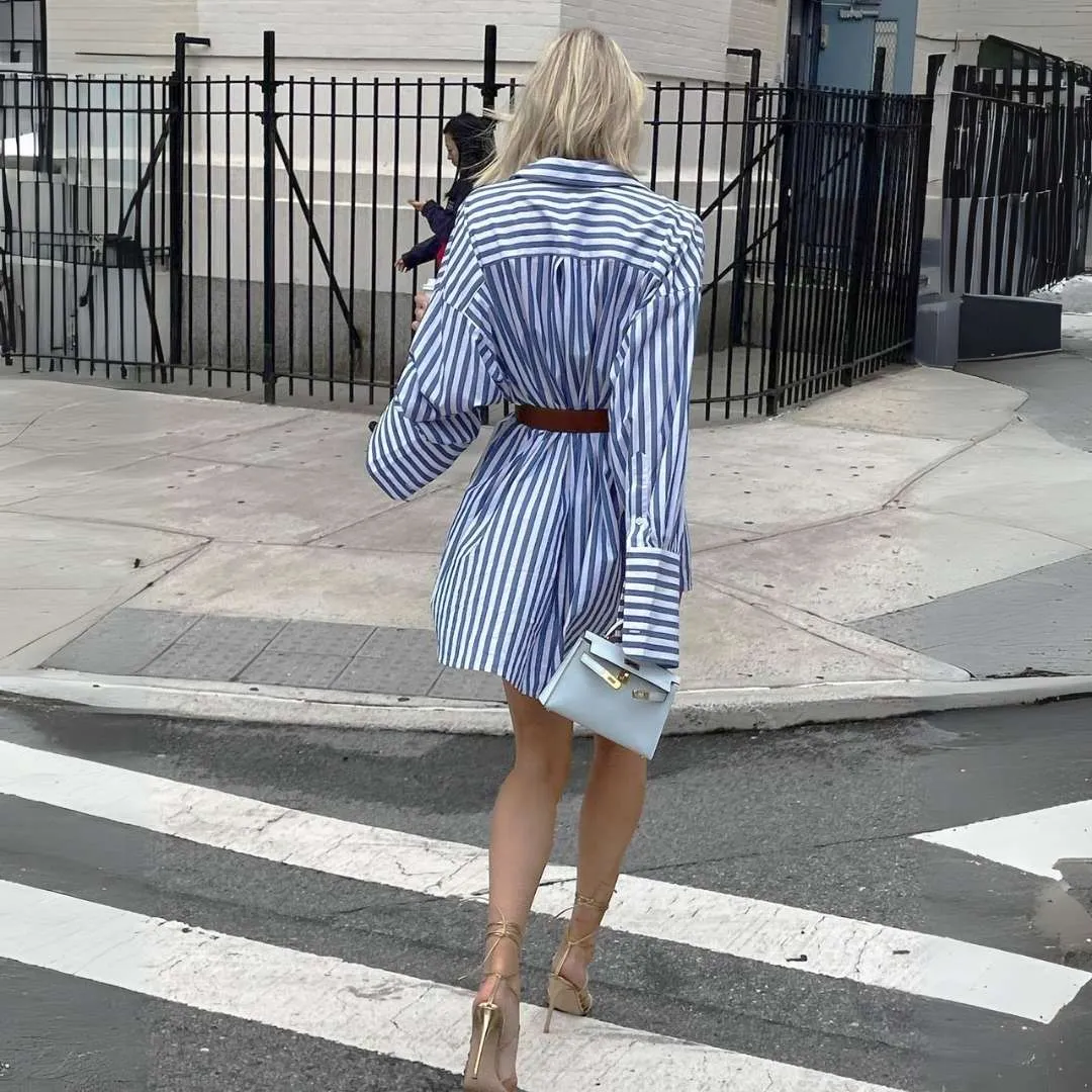 Emmeline™ | Striped Oversized Belted Shirt Dress