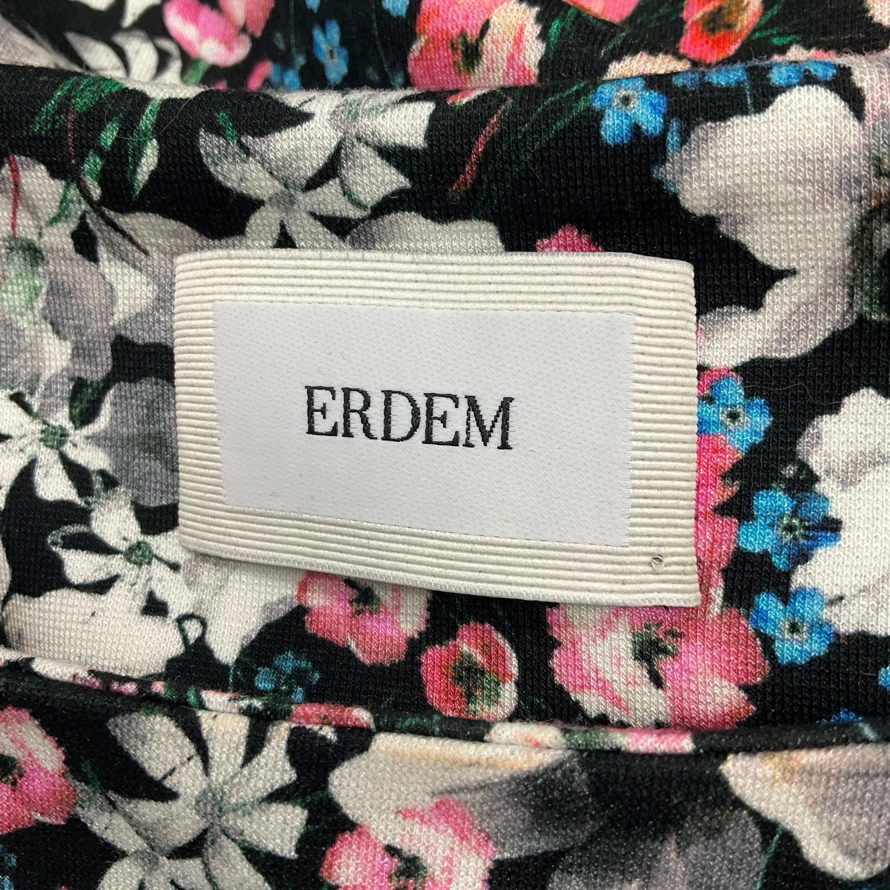 Erdem Black / Blue / Pink Floral Print Stretch Jersey Dress
