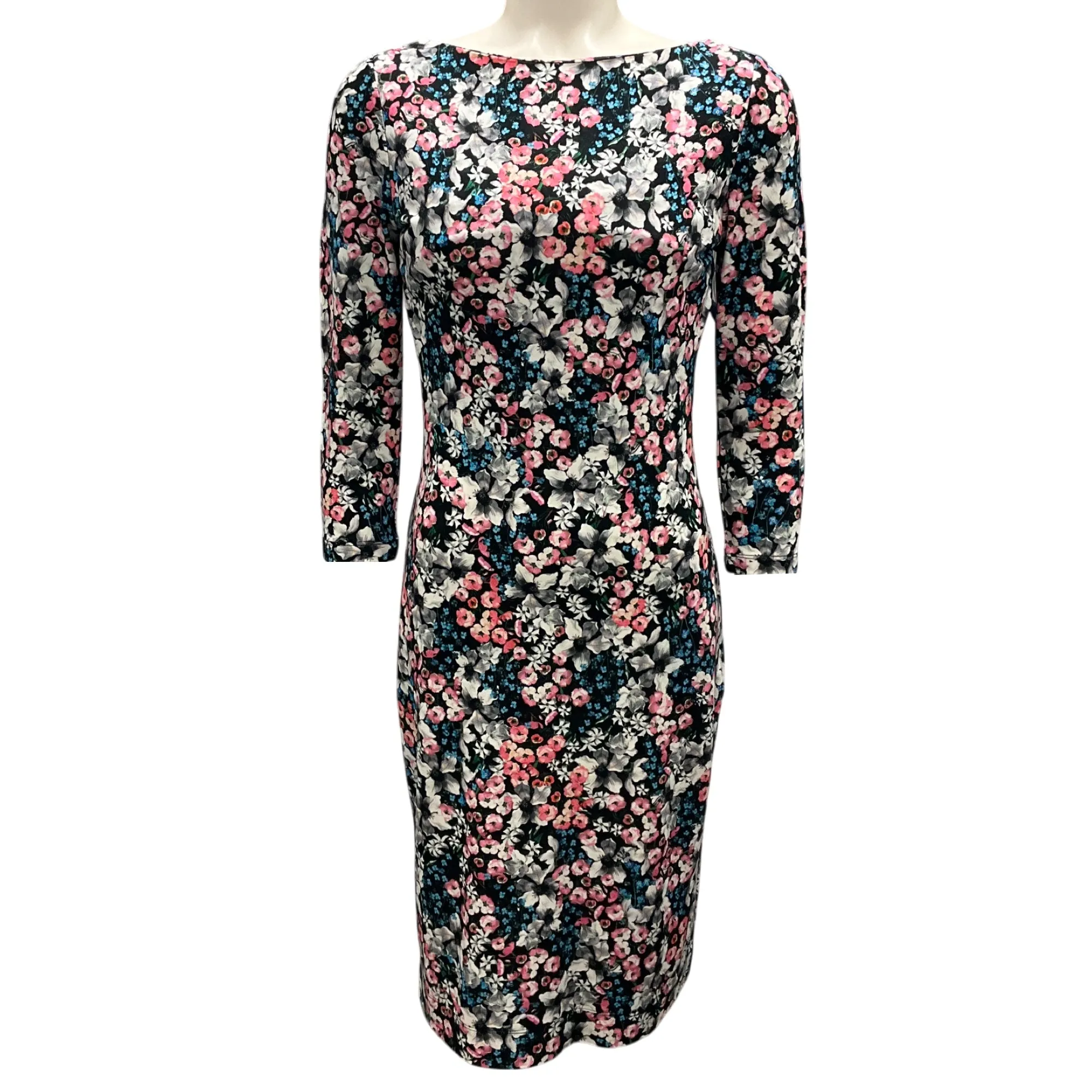 Erdem Black / Blue / Pink Floral Print Stretch Jersey Dress